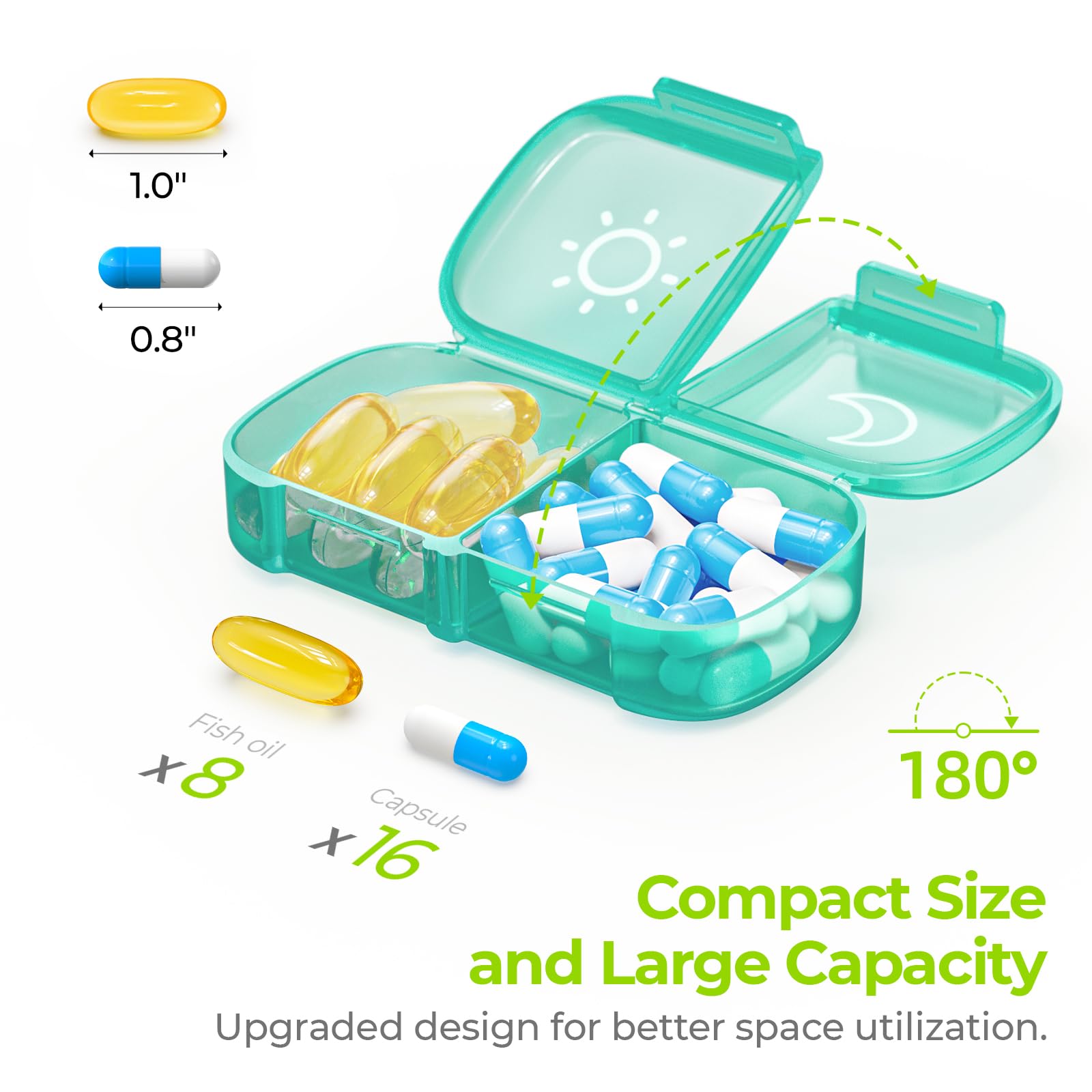 AUVON XL Weekly Pill Organizer 2 Times a Day, Pill Box 7 Day with One-Side Large Openings for Easy to Use, Cyan AM PM Pill Case for Medication, Vitamins, Fish Oils, Supplements