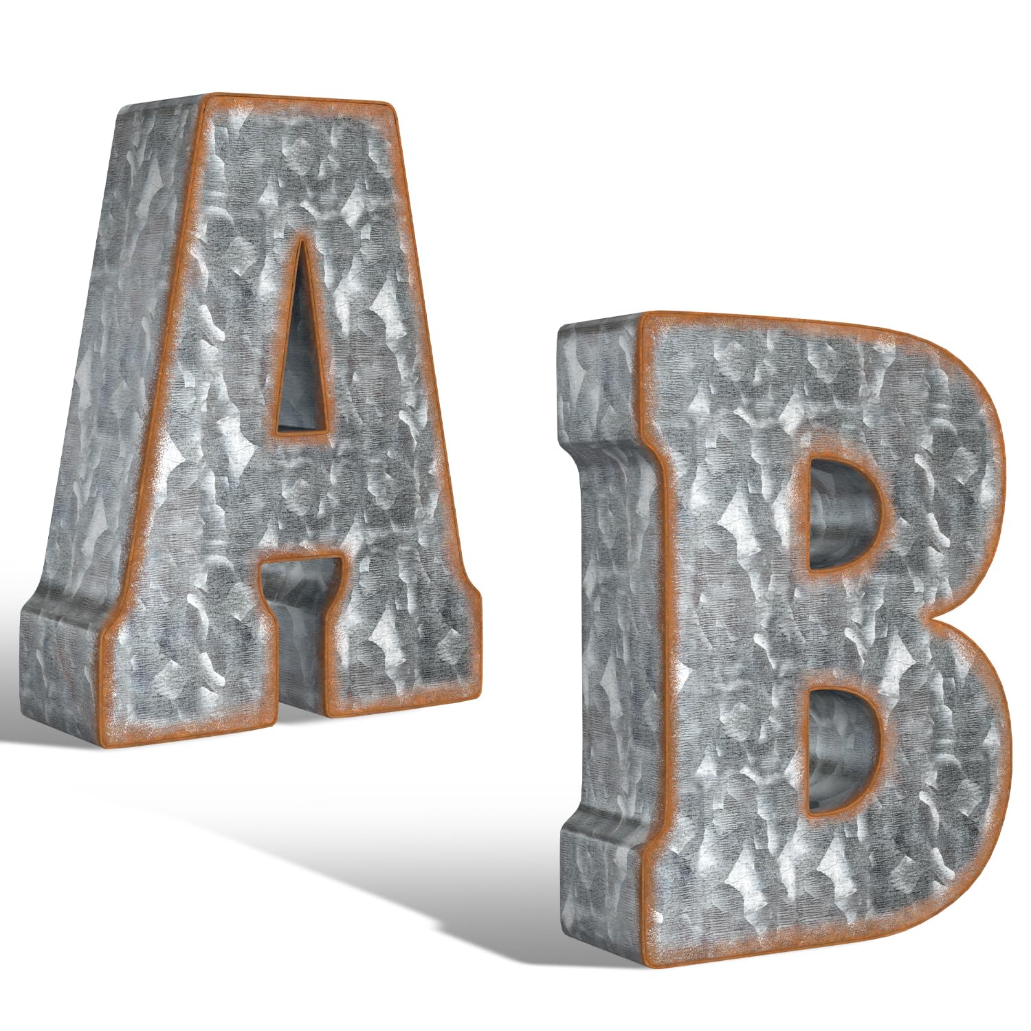 CraftyCrocodile Galvanized Metal Letters for Wall Decor - A and B for Hanging or Freestanding - Unique Blend of Rustic, Vintage, Western, and Industrial Styles, Bundle