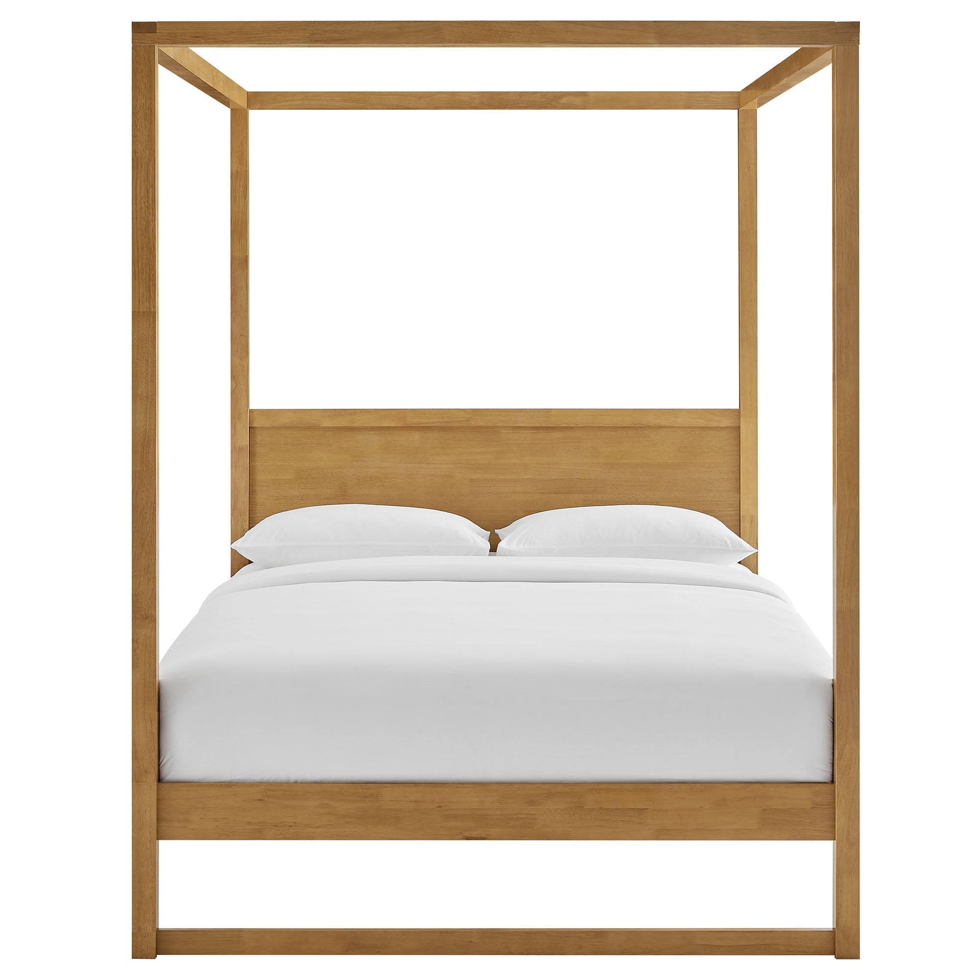 Modway Alva Queen Size 4-Post Wood Platform Canopy Bed in Oak – with with Headboard and Solid Rubberwood Frame