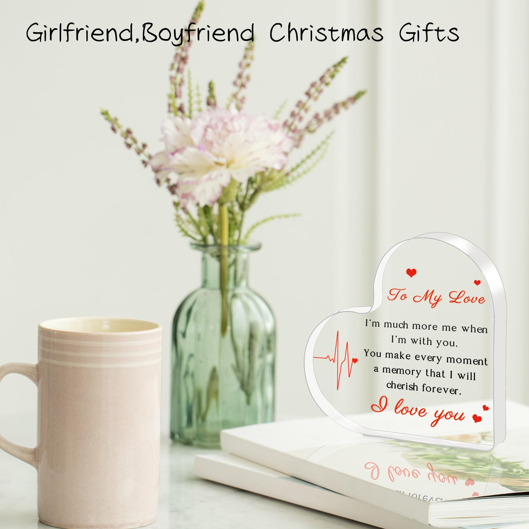 Valentines Day Gifts for Her/Him, Gifts for Boyfriend, Girlfriend - Engraved Acrylic Heart Gift 4 × 4 inch, Birthday, Anniversary, Christmas, Valentine's Gifts for Boyfriend, Girlfriend, Husband, Wife