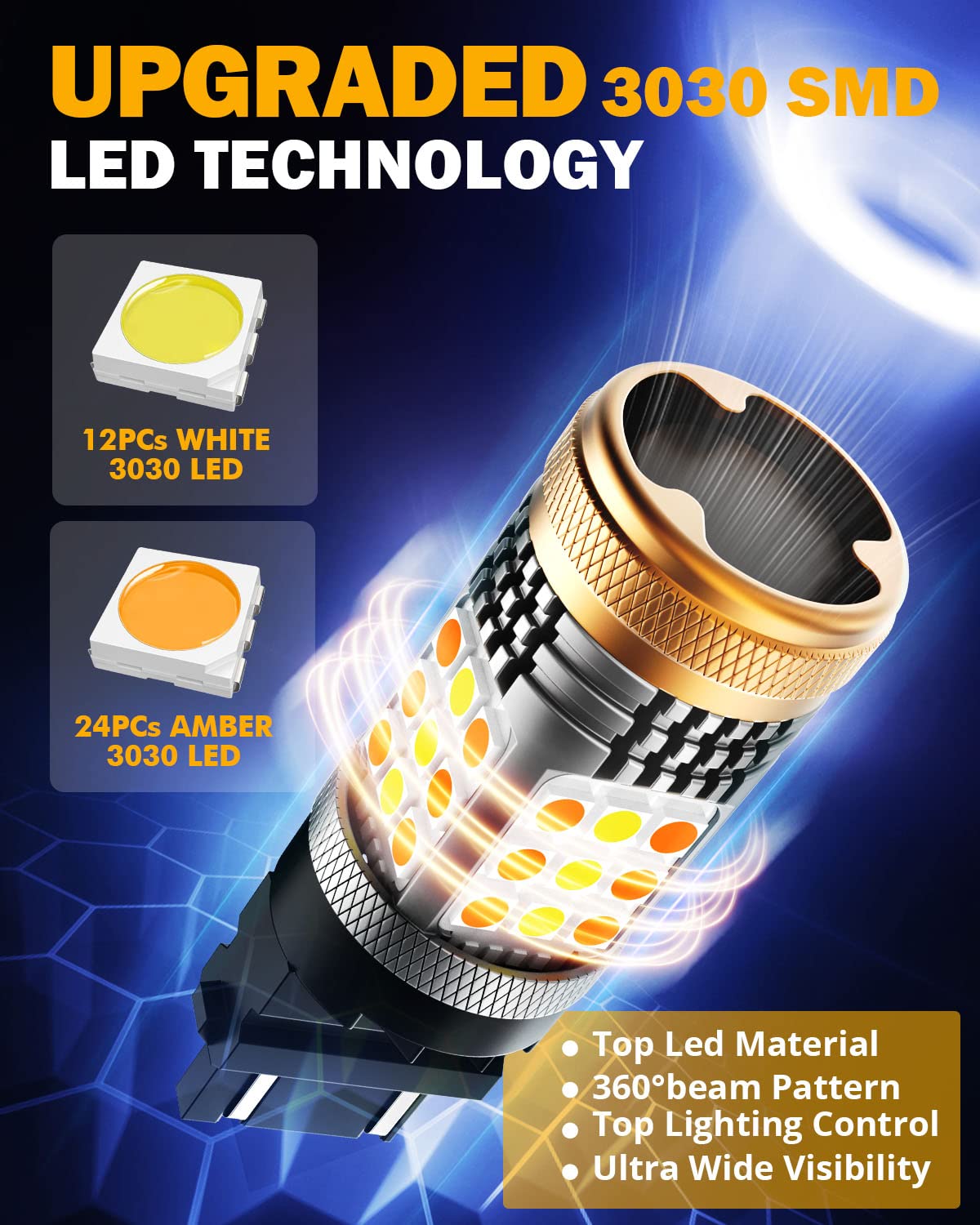 Auxbeam B21 Series 3157 Switchback LED Bulbs Built in Resistor CANBUS Error Free Anti Hyper Flash T25 3057 3457 4157 Bulbs White and Amber 600% Super Bright Turn Signal Light DRL Parking Light