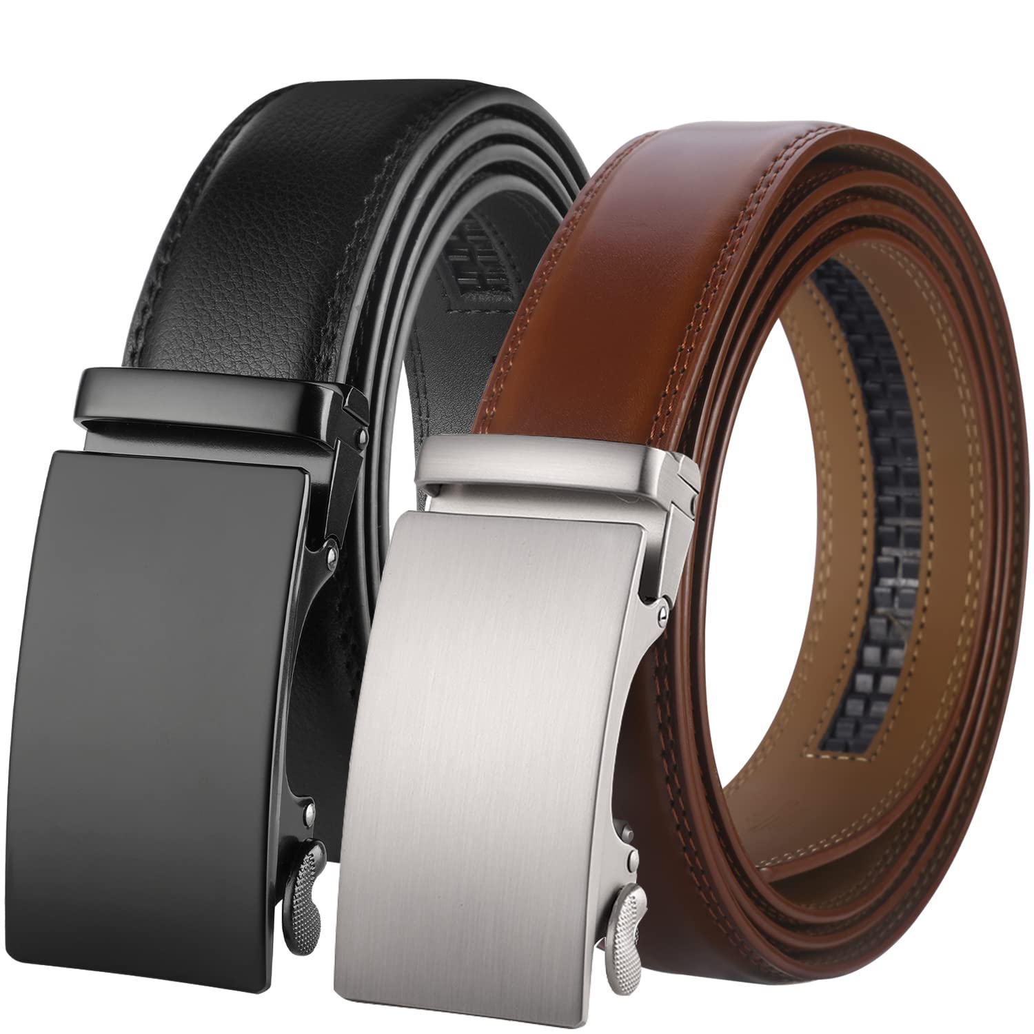 Lavemi Men's Real Leather Ratchet Dress Casual Belt, Cut to Exact Fit,Elegant Gift Box(25-0711 Black & 25-0711 Brown 44")
