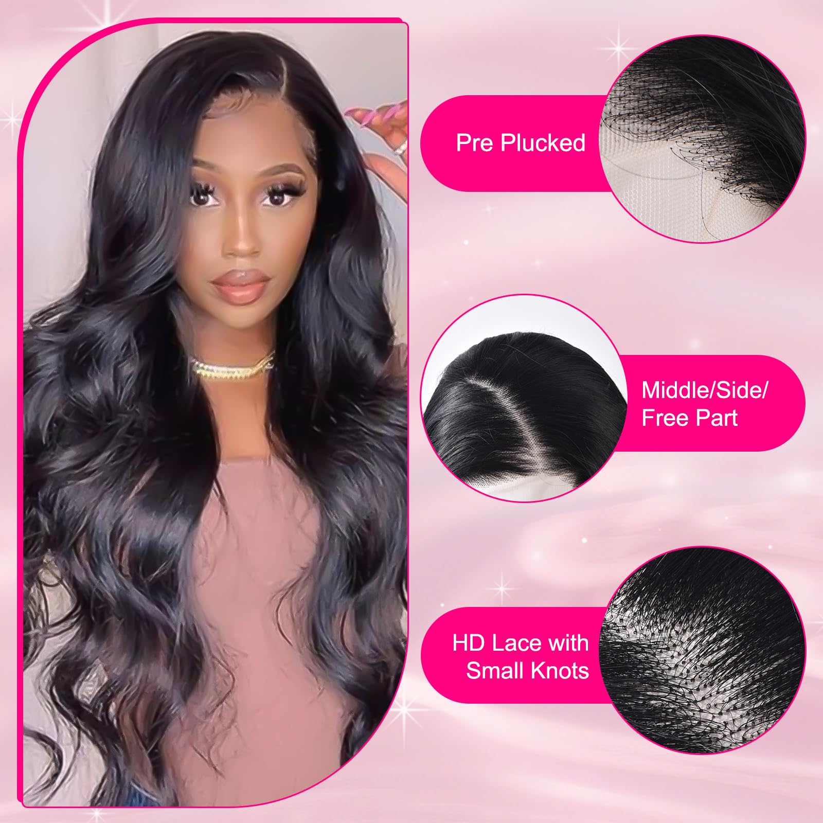 Woskar 13x6 Lace Front Wigs Human Hair 200 Density HD Lace Front Wigs Human Hair Pre Plucked Natural Color Glueless Wig 100% Virgin Human Hair for Women Natural Black (30 inch)
