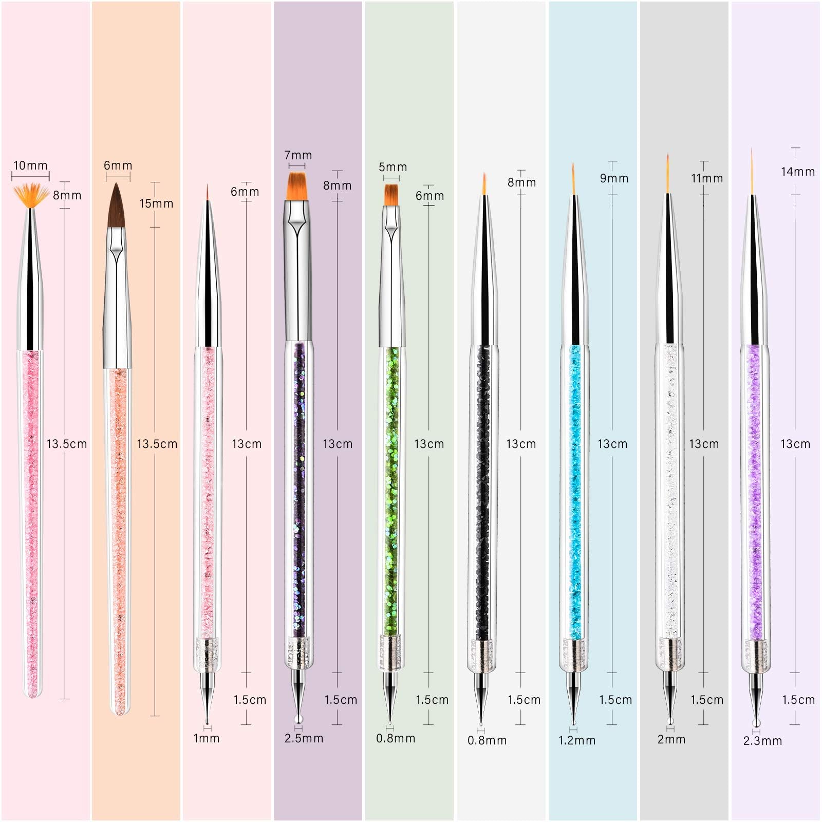TOCOLES Nail Art Brushes, 9PCS Nail Brushes for Nail Art with Nail Liner Brush and Nail Dotting Pens for Home Use and Professional Nail Salon
