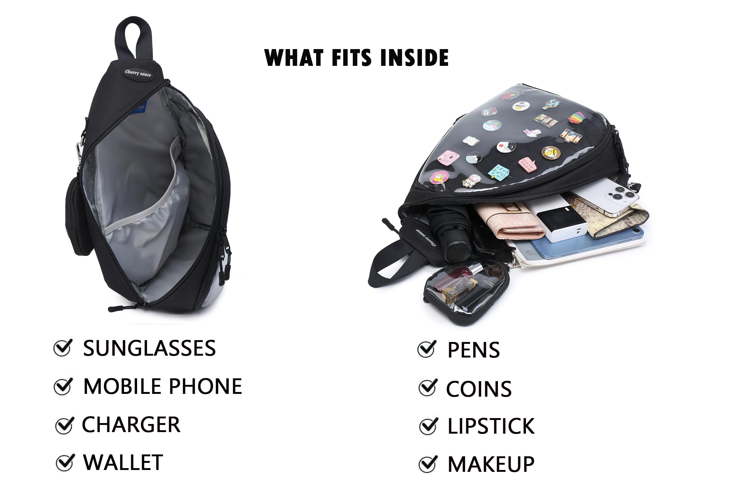 CHERRY SAUCE Oxford Ita Bag Kawaii Pin Display Chest Pack Single Shoulder Bag Sport Backpack Hiking Daypack