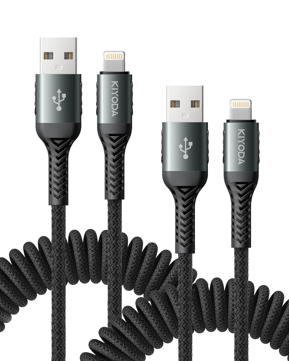 Coiled iPhone Charger 3FT 2Pack, Braided USB to Lightning Cable for Car [Apple MFi Certified] Fast Charging Cord Compatible with iPhone 14 Pro/Pro Max/Plus 13 12 11 8 7 6s 6 SE XS XR X, iPad AirPods