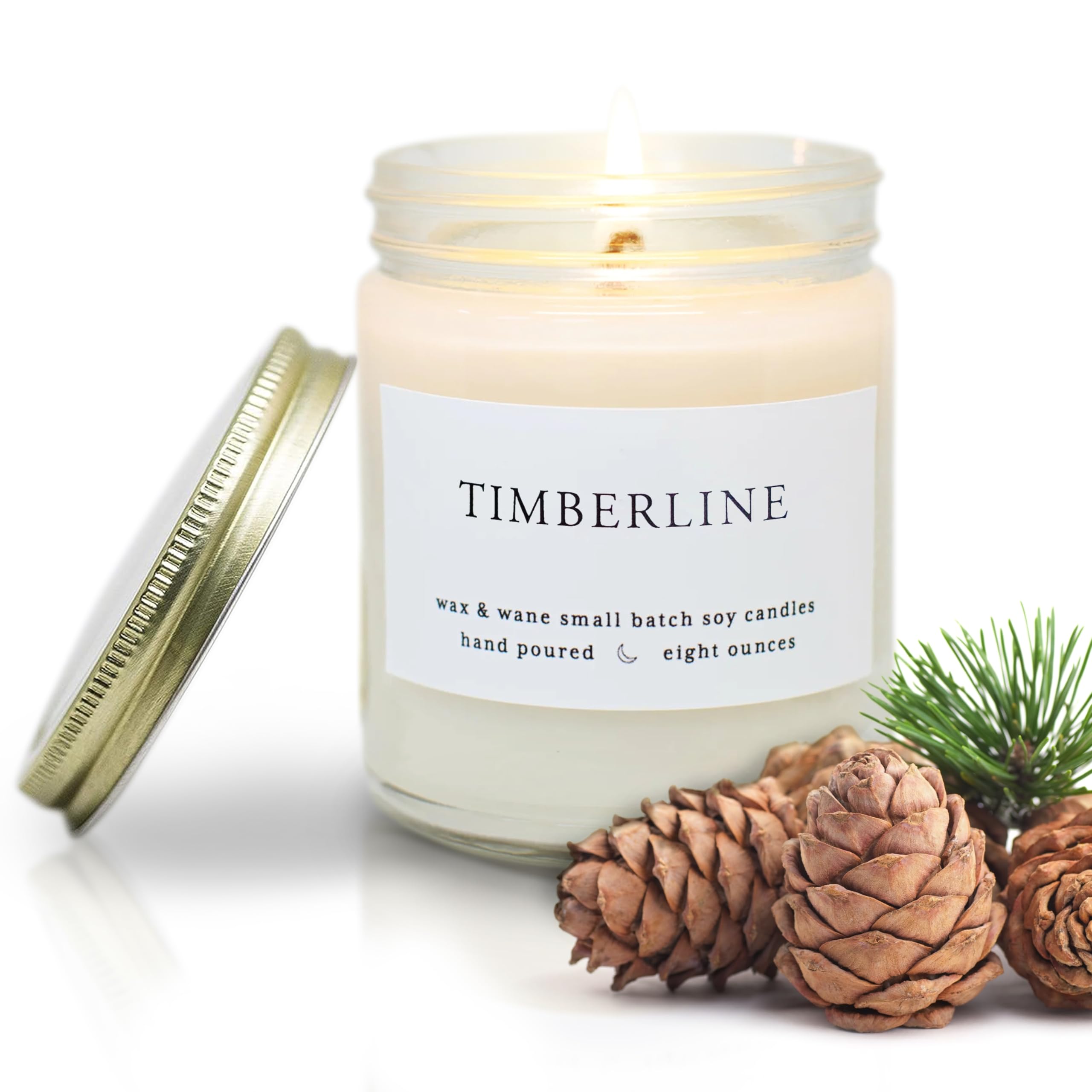 Wax & Wane Timberline Pine Modern 8oz Handmade Candle For Men and Women - Long Burning 40+ Hours Candles For Home, Bedroom, and Bathroom - 100% Natural Soy Candles Made in the USA