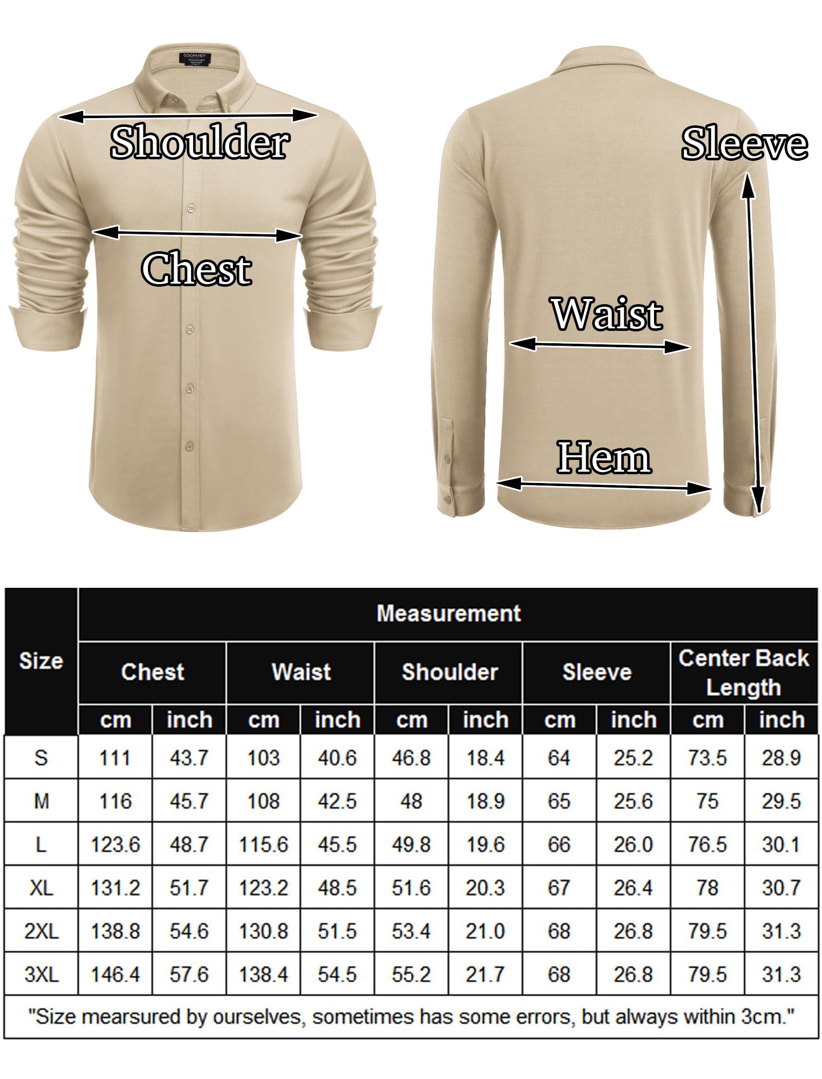 COOFANDY Men's Wrinkle Free Casual Dress Shirt Slim Fit Lightweight Long Sleeve Shirts Champagne