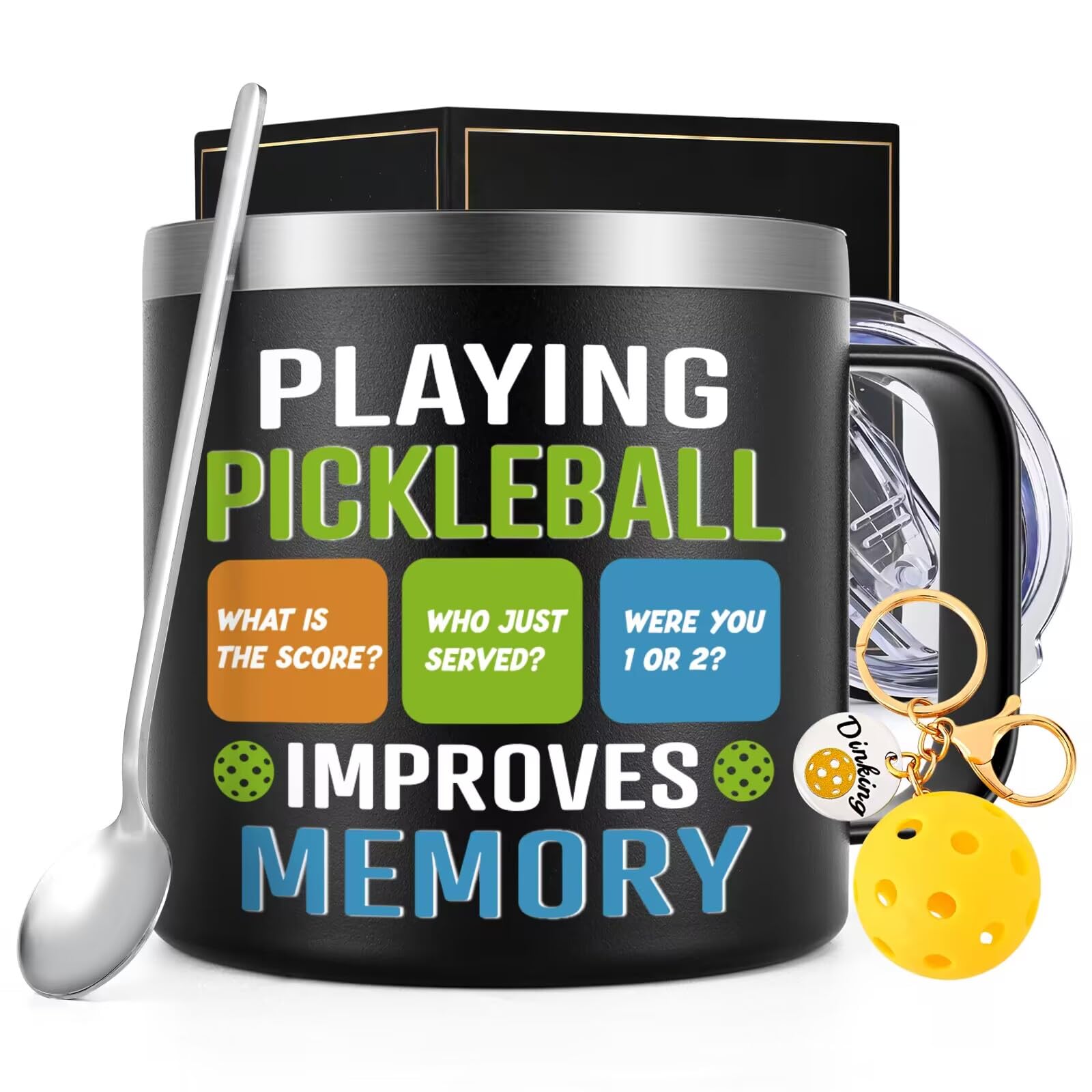 Lifecapido Playing Pickleball Improves Memory Stainless Steel Coffee Mug, Pickleball Gifts for Women Men, Gift for Pickleball Lovers Grandma Grandpa on Birthday Retirement Mothers Day(14 oz Black)