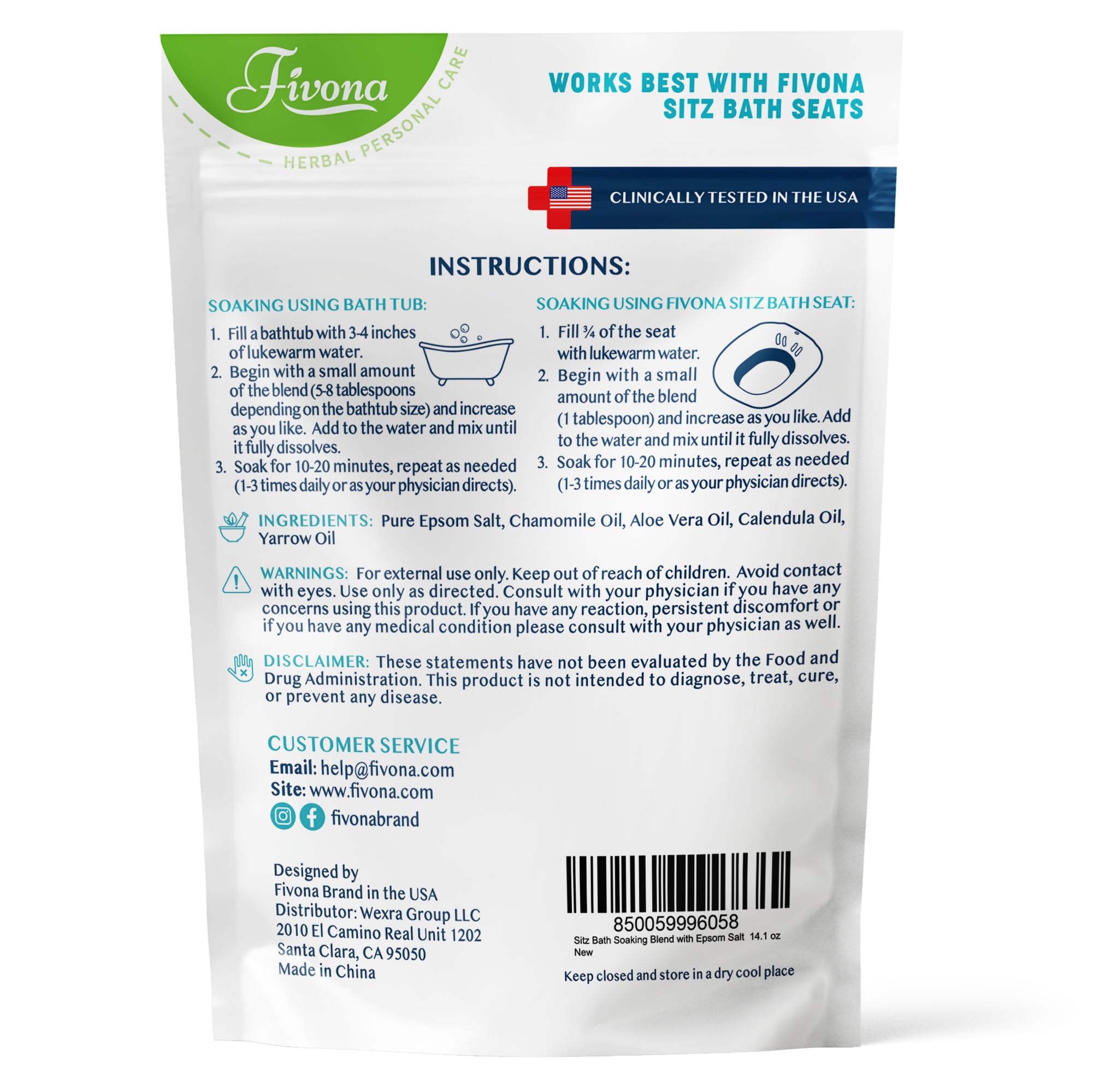 Hemorrhoid Treatment Sitz Bath Salt Natural Soaking Blend - Epsom Salt with Pure Essentials Oils for Fissure, Postpartum Care, Bartholin Cyst Treatment - Essential Mix for Self Care - 1 Pack - 14.1 oz