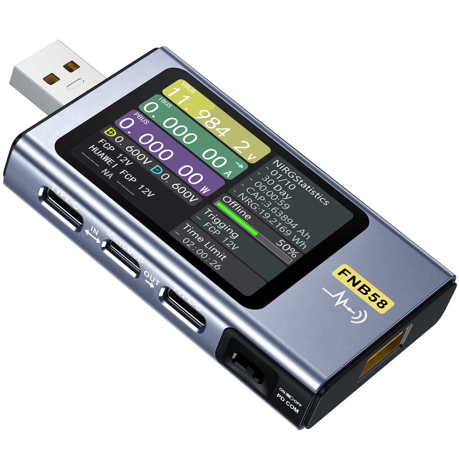 FNIRSI USB Tester 4-28V 7A LCD USB A&C Voltage Current Power Tester Multimeter with App Software, Fast Charge Detection Trigger Capacity Ripple Measurement, PD2.0/PD3.0,QC2.0/QC3.0