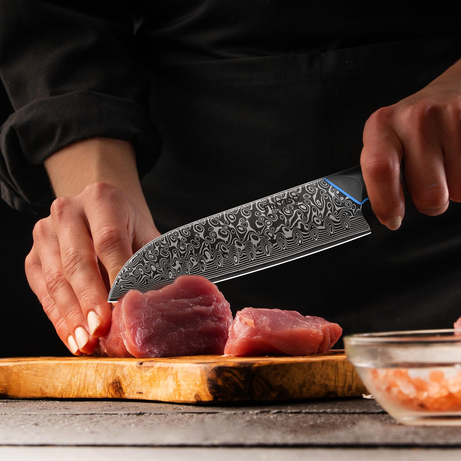 FINTISO Kitchen Knife 7 inch, 67-Layer Japanese Damascus Steel Chef Knife, Sharp Santoku Knife with G10 Handle, Professional Cooking Knife for Home and Kitchen