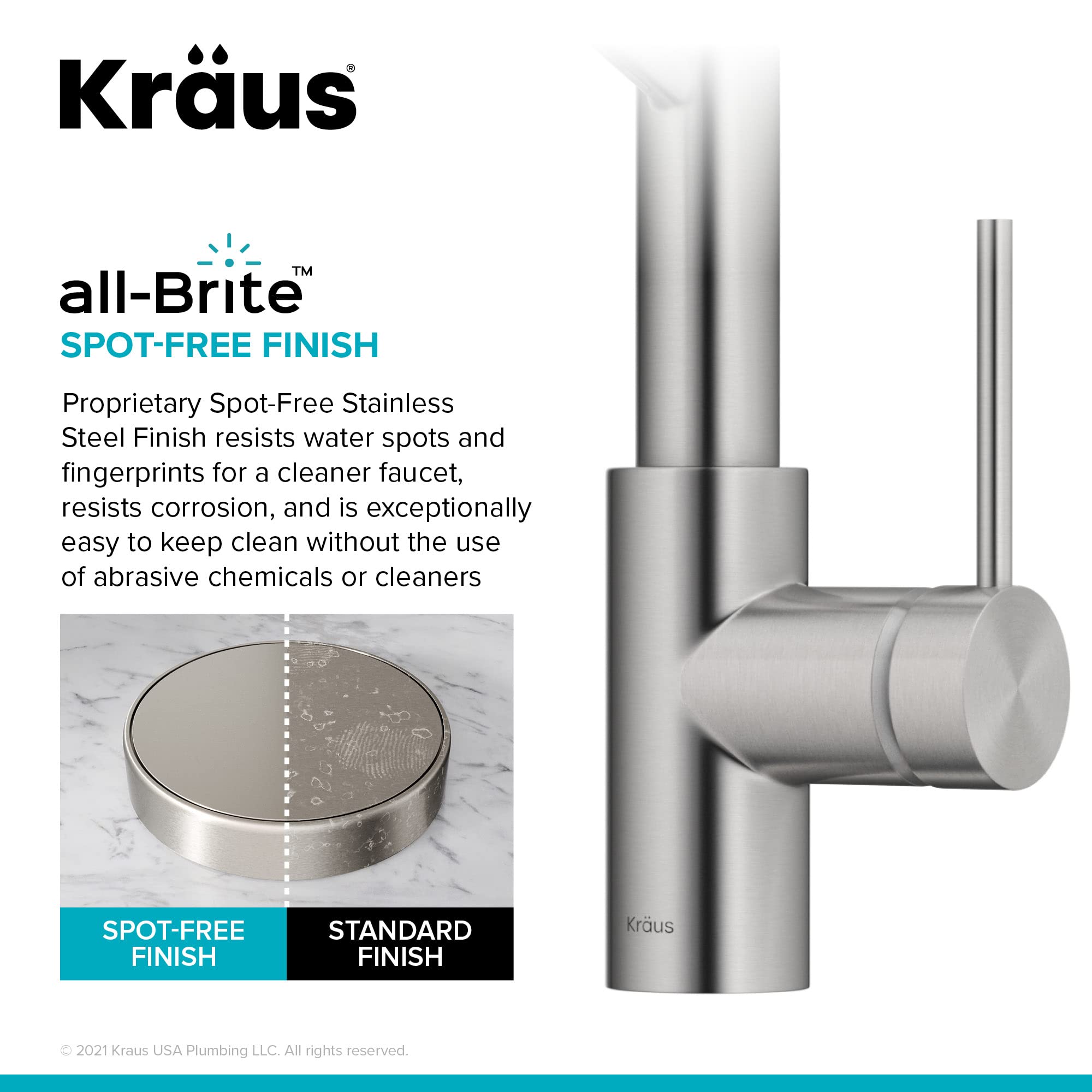 KRAUS Oletto Commercial Style Single Handle Pull Down Kitchen Faucet with QuickDock Top Mount Installation Assembly in Spot Free Stainless Steel, KPF-2631SFS
