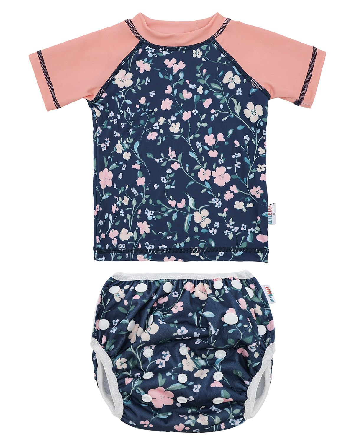 ALVABABY 2-Piece Baby Girl Swimsuit,Infant Toddler Bathing Short Sleeve Swimwear,Baby Reusable Swim Diaper with Matching Top 2T SWCJ12