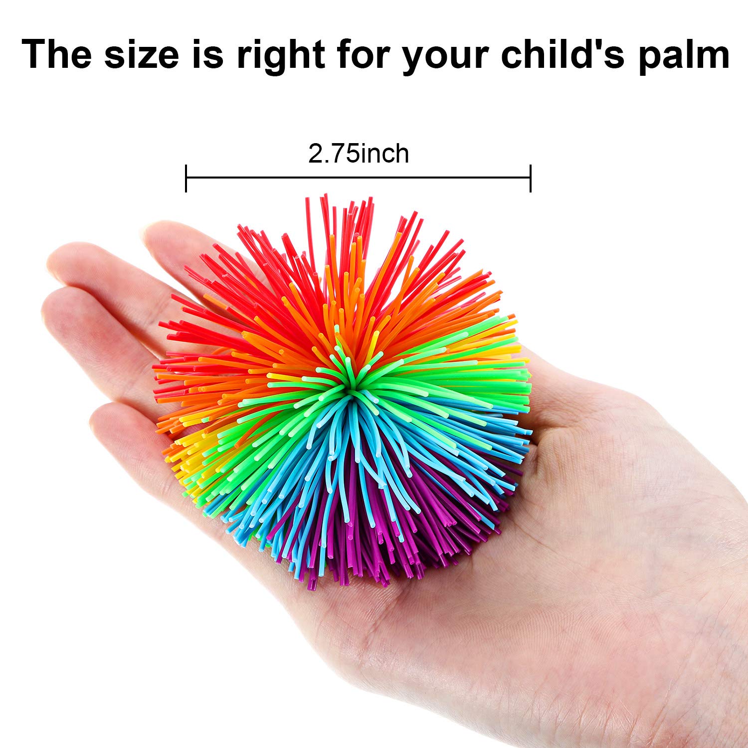 Leinuosen 12 Pieces Monkey Stringy Balls Sensory Stringy Ball Soft Rainbow Pom Bouncy Stress Bags Stuffers Party Favors Birthday Gifts, Multicolor (2.75 Inch)