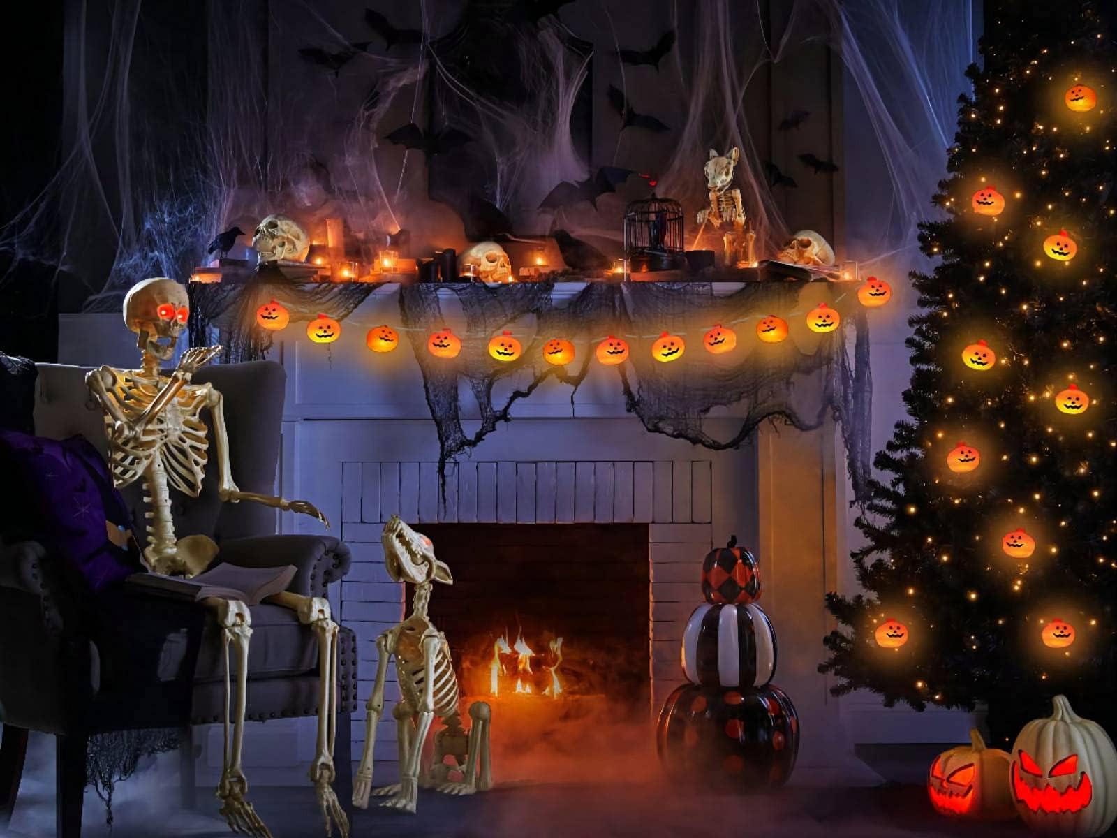Runleo Halloween Pumpkin String Lights - 20 LED 9.8 FT 3D Cute Waterproof Orange Jack-O-Lantern Battery Operated Lights, 2 Modes Steady/Flickering Lights for Indoor Outdoor Decor Party Decorations