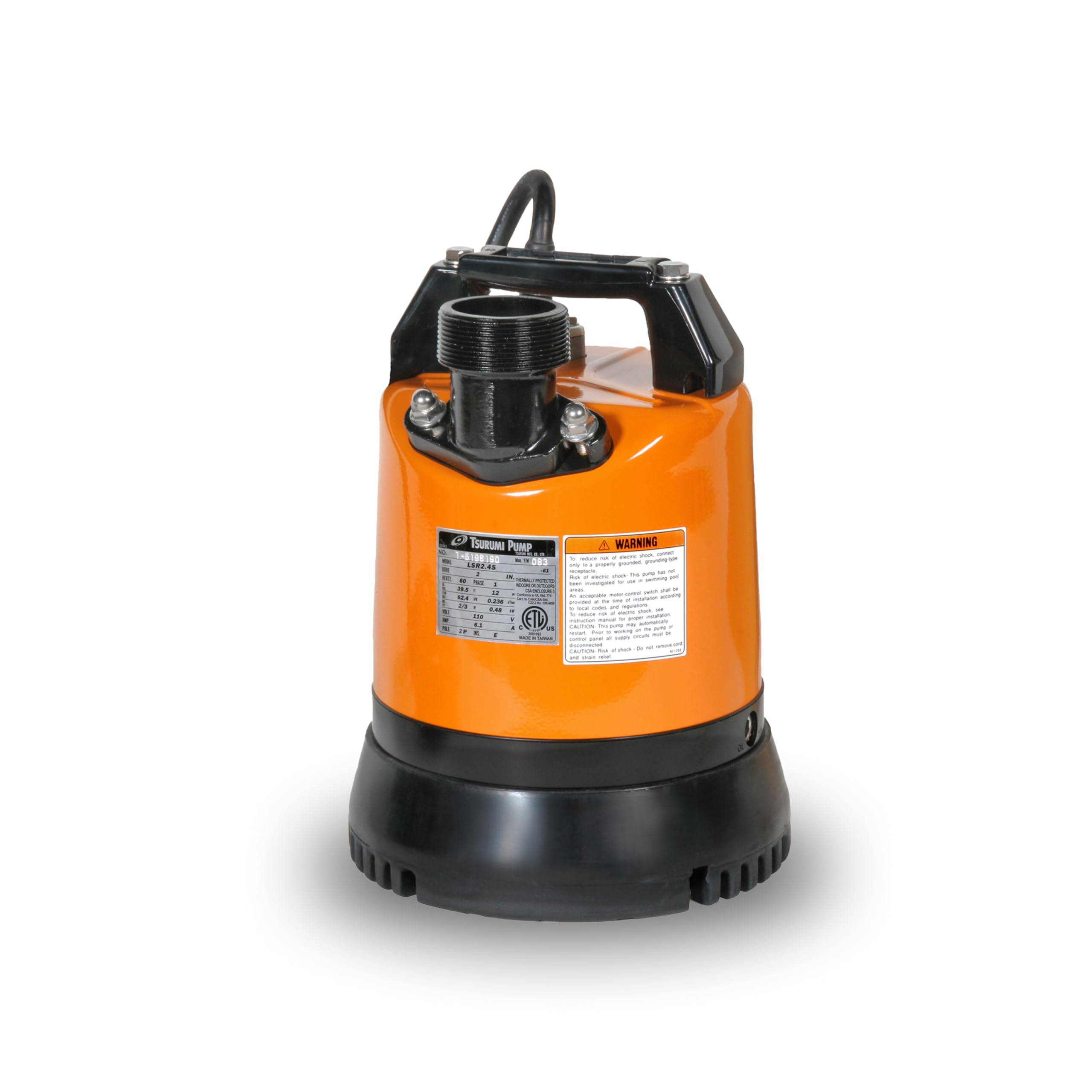 Tsurumi Pump LSR2.4S | Low Level Submersible Dewatering Pump | 2/3 HP, 110V, 2 in Discharge | Low Level Pump Ideal for Residential, Commercial, Remediation, Flood Control | 62 GPM / 3720 GPH