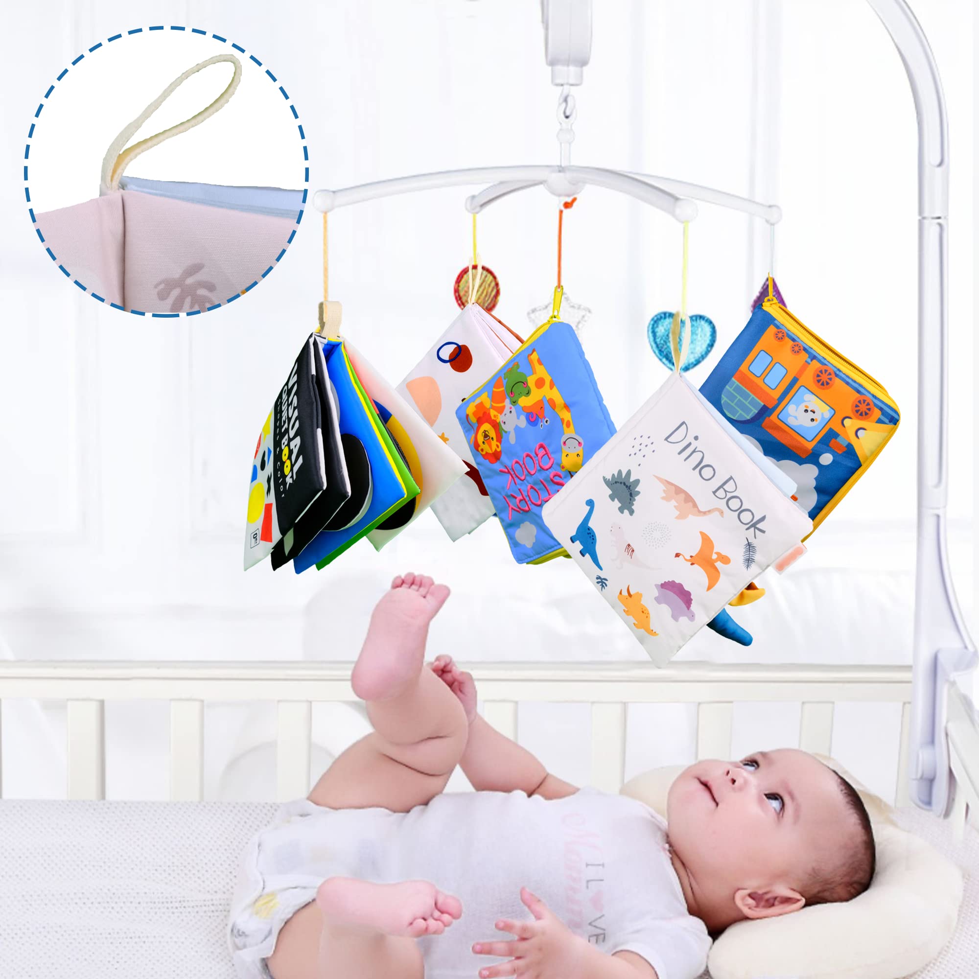 Richgv Baby Books Toys 0-6-12 Months, Baby Boy Girl Gifts Toys 0-6-12 Touch and Feel 3D Books with Dino Doll, Newborn Infant Carseat Toys Teething Toys Christmas Stocking Stuffers for Boys Girls