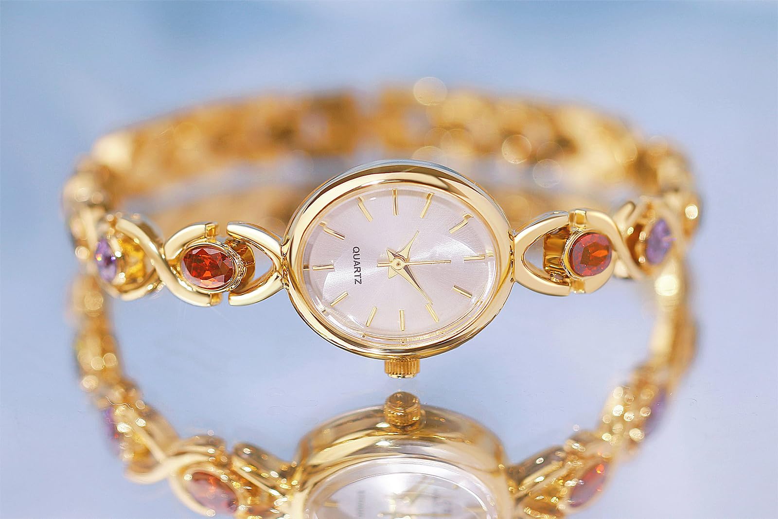 BESTKANG Elegant Women's Gold Vintage Bracelet Watch - Oval Dial Quartz Dress Watch - Waterproof Fashion Wristwatch for Women (A Gold White)