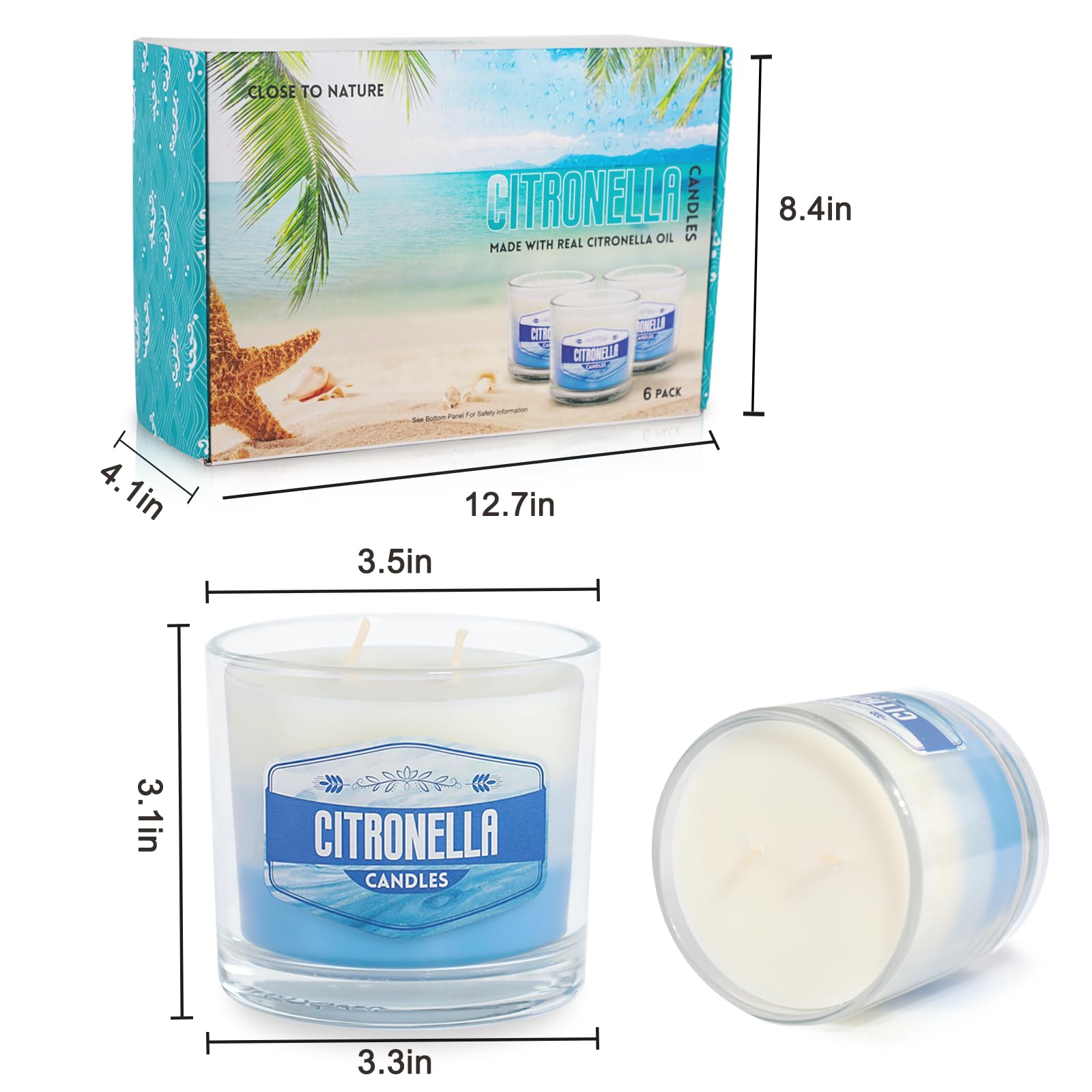 6 Pack Citronella Candles Outdoor, 2 Wick Large Scented Citronella Candles Set, 60 oz 450H Burn Citronella Candle Essential Oils and Natural Soy Wax for Summer Garden Yard Balcony Camping Backyard