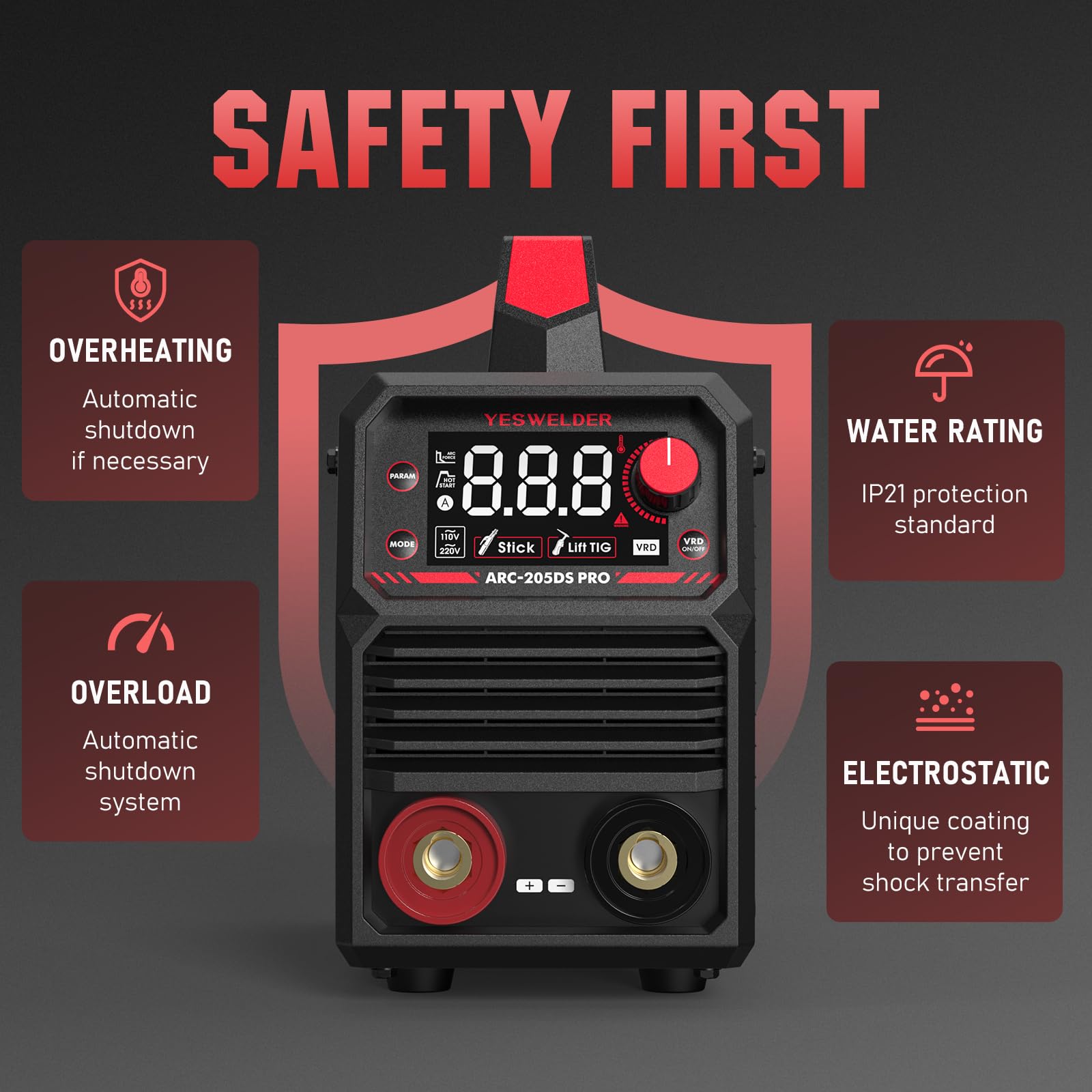 YESWELDER Stick Welder 205Amp Large LED Display Digital Inverter IGBT Welding Machine,110V/220V Dual Voltage Hot Start Portable MMA ARC Welder Machine