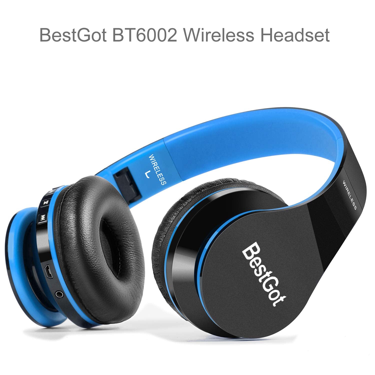 BESTGOT Kids Bluetooth Headphones BT6002 Wireless Headphones for Kids Children Adults for School Foldable Headset for 18 Hours for PC/Phone/Tablets/TV (Black/Blue)