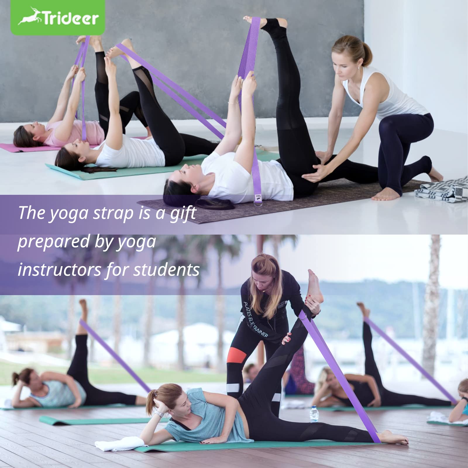 Trideer Yoga Strap Yoga Bands Yoga Strap for Stretching with Extra Safe Adjustable D-Ring Buckle, Non-Elastic Yoga Accessories for Yoga, Physical Therapy, Improves Sitting Posture for Women & Men