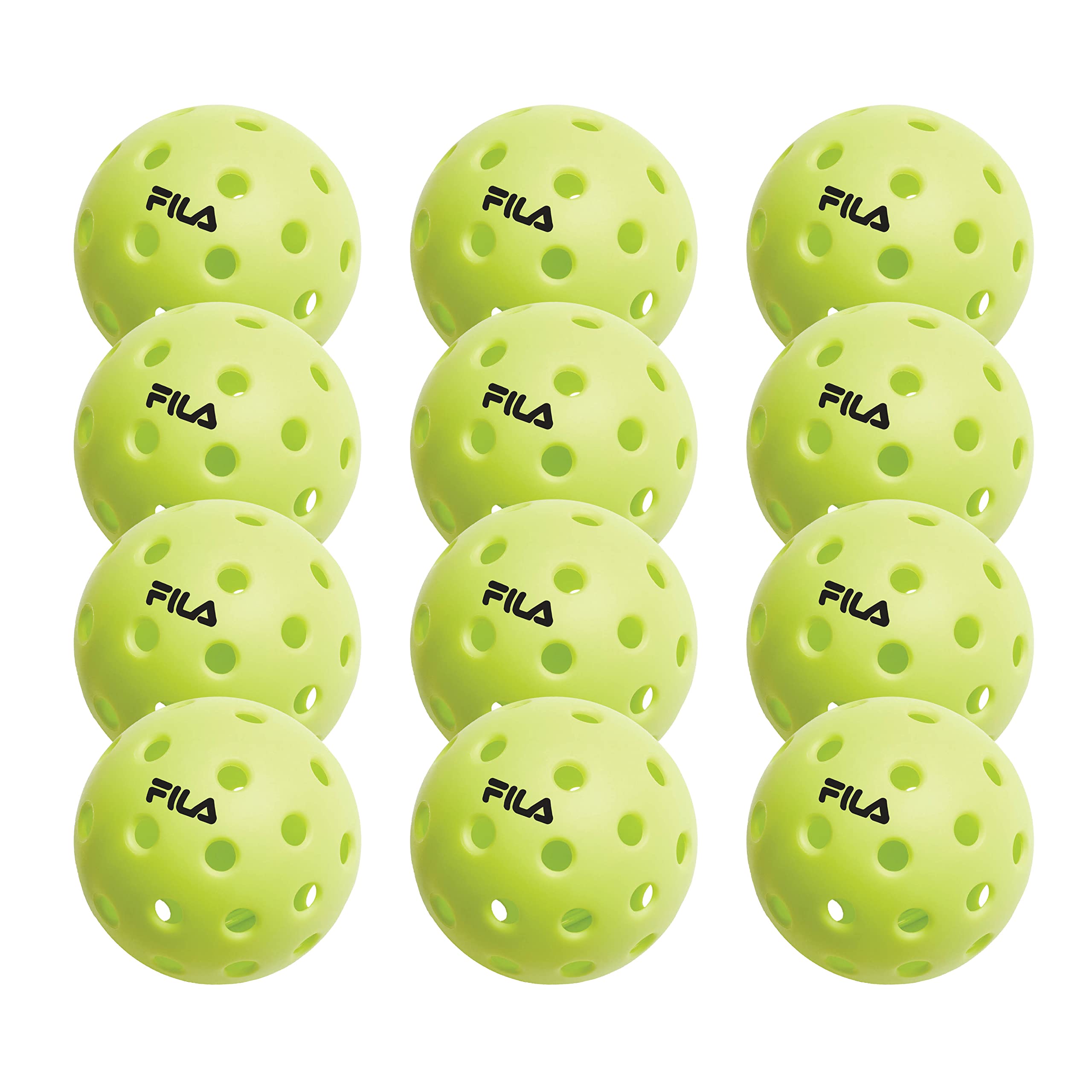 FILA Accessories Outdoor Pickleball Balls - Pickleball Set, Regulation Size Outdoor Pickleballs with 40 Holes (Lime Green), Pack of 12