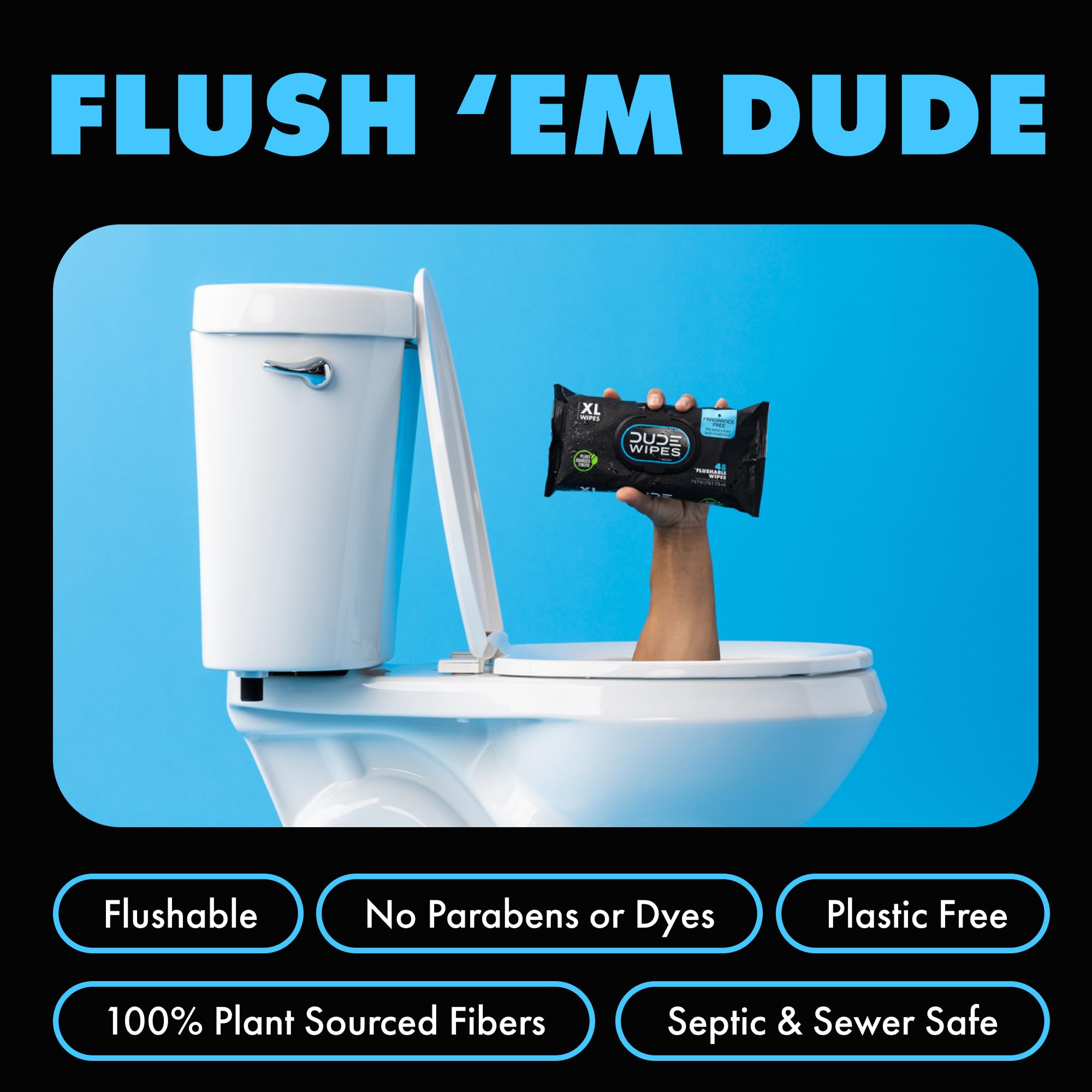 DUDE Wipes Flushable Wipes - 1 Pack, 48 Wipes - Unscented Extra-Large Wet Wipes with Vitamin-E & Aloe for at-Home Use - Septic and Sewer Safe