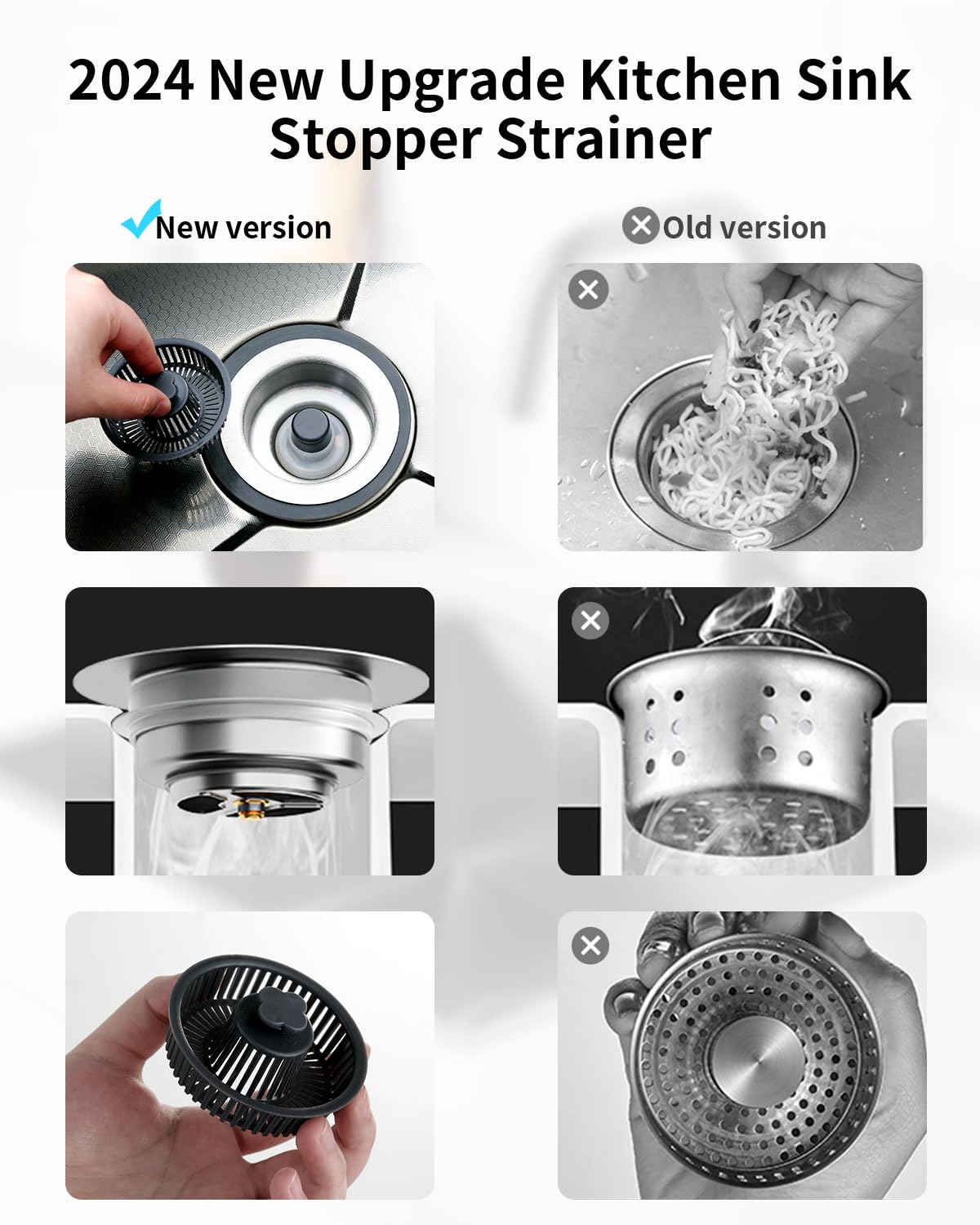 RLQXG 3 in 1 Kitchen Sink Drain Strainer [Premium PP Basket] Anti-Clogging Kitchen Sink Drain Stopper Stainless Steel Efficiently Drainage Odor Filter Sink Plug for Us Standard 3-1/2 Inch