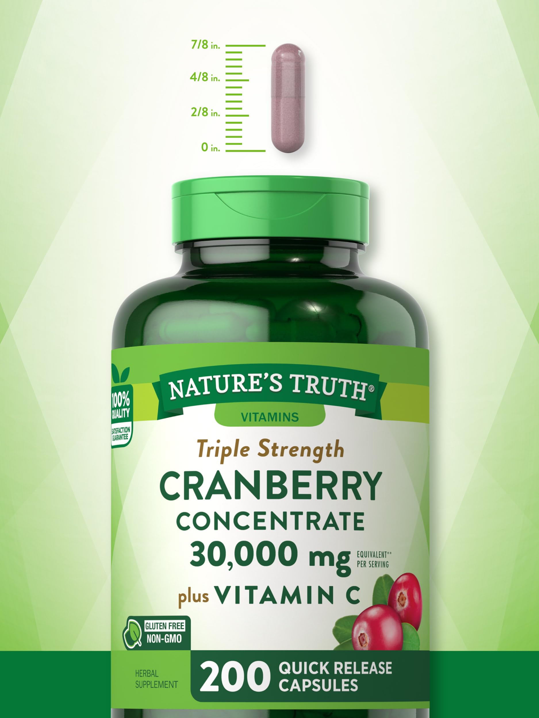Nature's Truth Cranberry Concentrate plus Vitamin C Pills | 30,000mg | 200 Quick Release Capsules | Non-GMO & Gluten Free Supplement