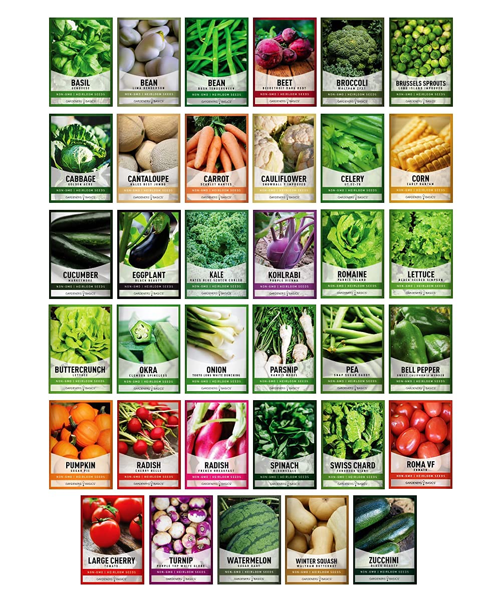 Gardeners Basics, Survival Vegetable Seeds Garden Kit Over 16,000 Seeds Non-GMO and Heirloom, Great for Emergency Bugout Survival Gear 35 Varieties Seeds for Planting Vegetables 35 Plant Markers