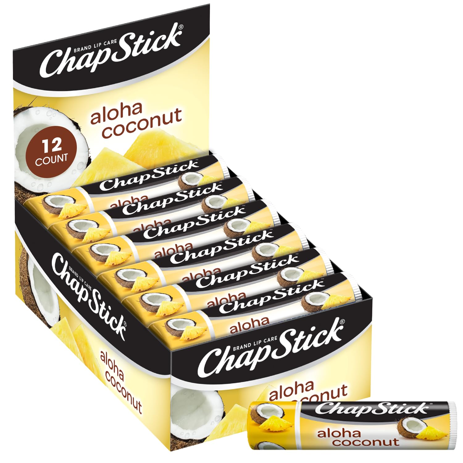 Chapstick Limited Edition Tropical Paradise Collection Aloha Coconut Flavored Skin Protectant Lip Balm Tube - Great for Moisturizing & Hydrating Chapped, Cracked, Dry Lips â€“ 0.15oz Each, 12 Sticks