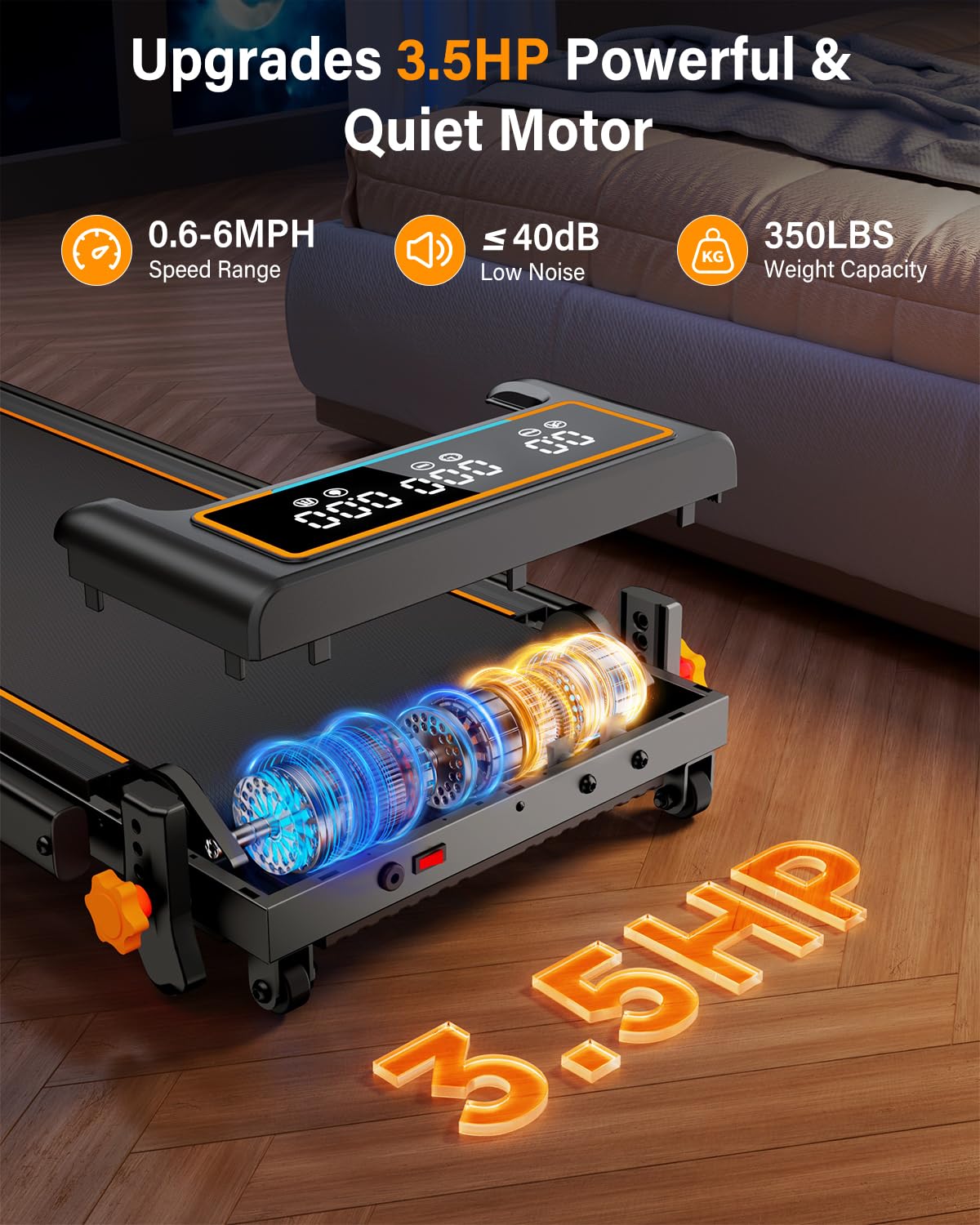 Treadmill Walking Pad with 12% Incline/Handle Bar/2 LED Display, 3.5HP Portable Treadmills for Home Small, Foldable Walking Pad Treadmill 350+lb Capacity, Smart App, 4 Adjustable Incline, RGB Light