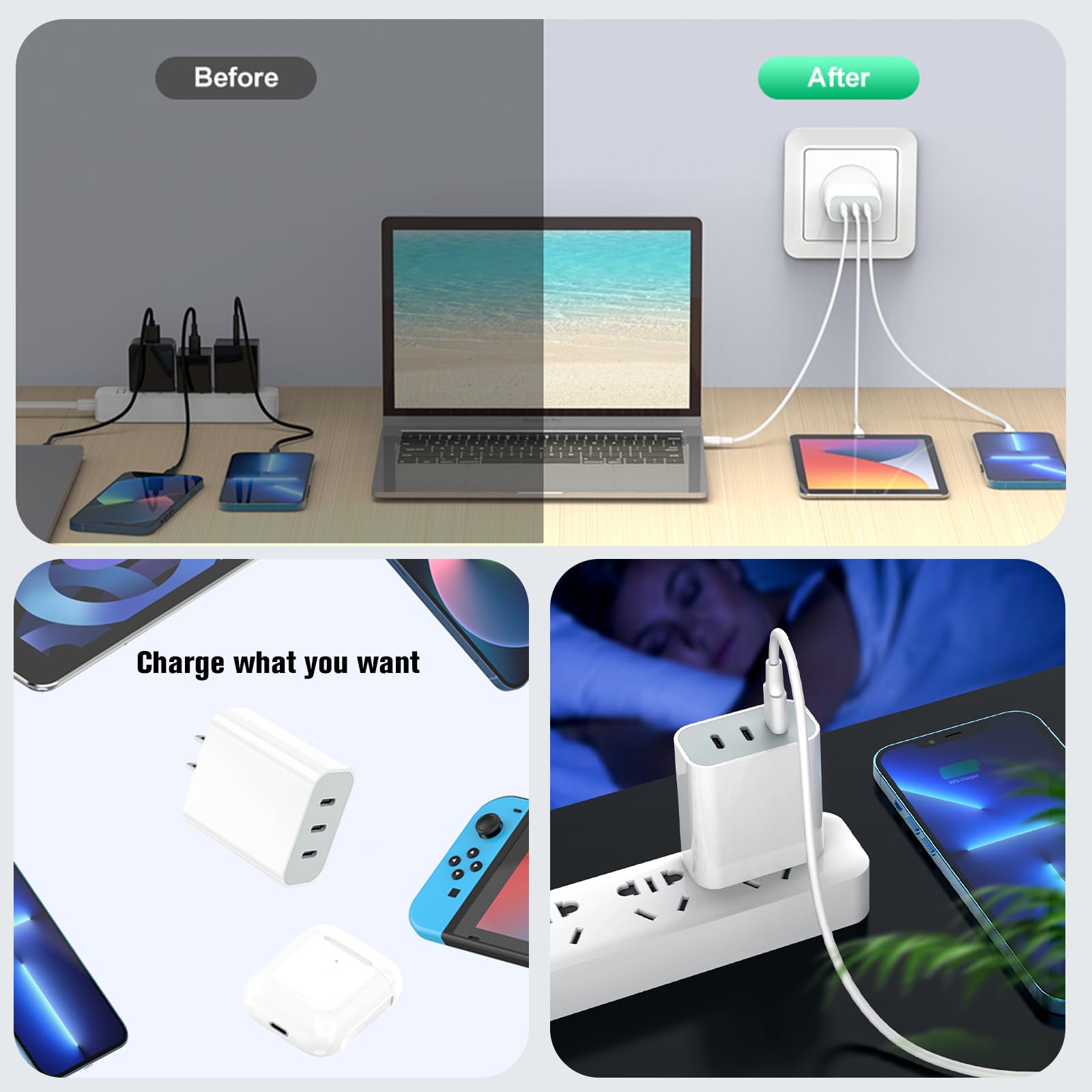 USB C Charger, Amoner 35W 3-Port iPhone Fast Charger Block, iPhone Cube Adapter with PD 3.0 Power Delivery Compatible with iPhone 15/15 Pro/14/13/12/11/SE/XS, Galaxy, Pixel 4/3 and More