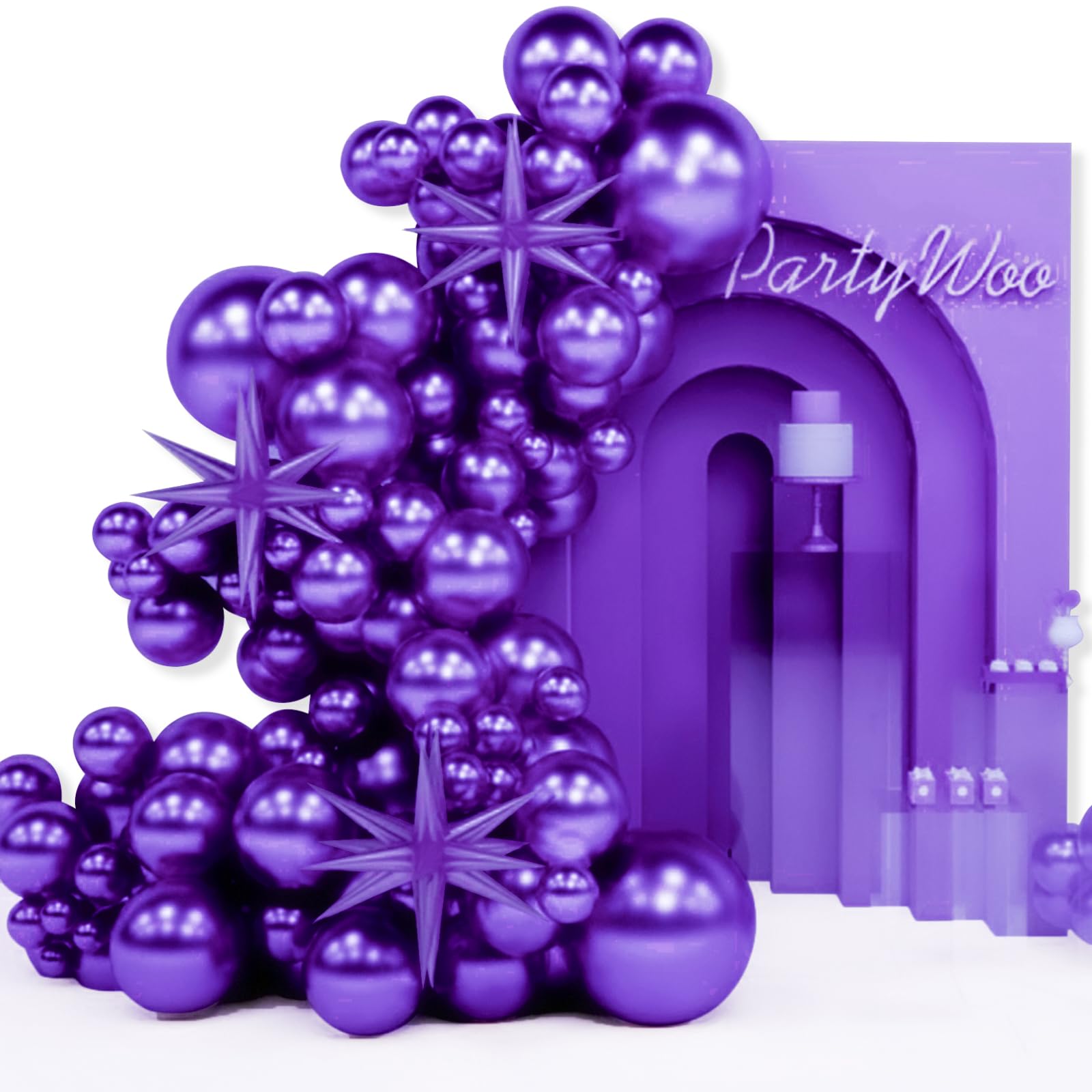 PartyWoo Dark Purple Balloons 110pcs Different Sizes 18 12 10 5 Inch Pack 22 Inch Purple Starburst Spike Star Explosion Foil Mylar Balloon Arch Kit for Birthday Wedding Party Decorations Purple-Y16