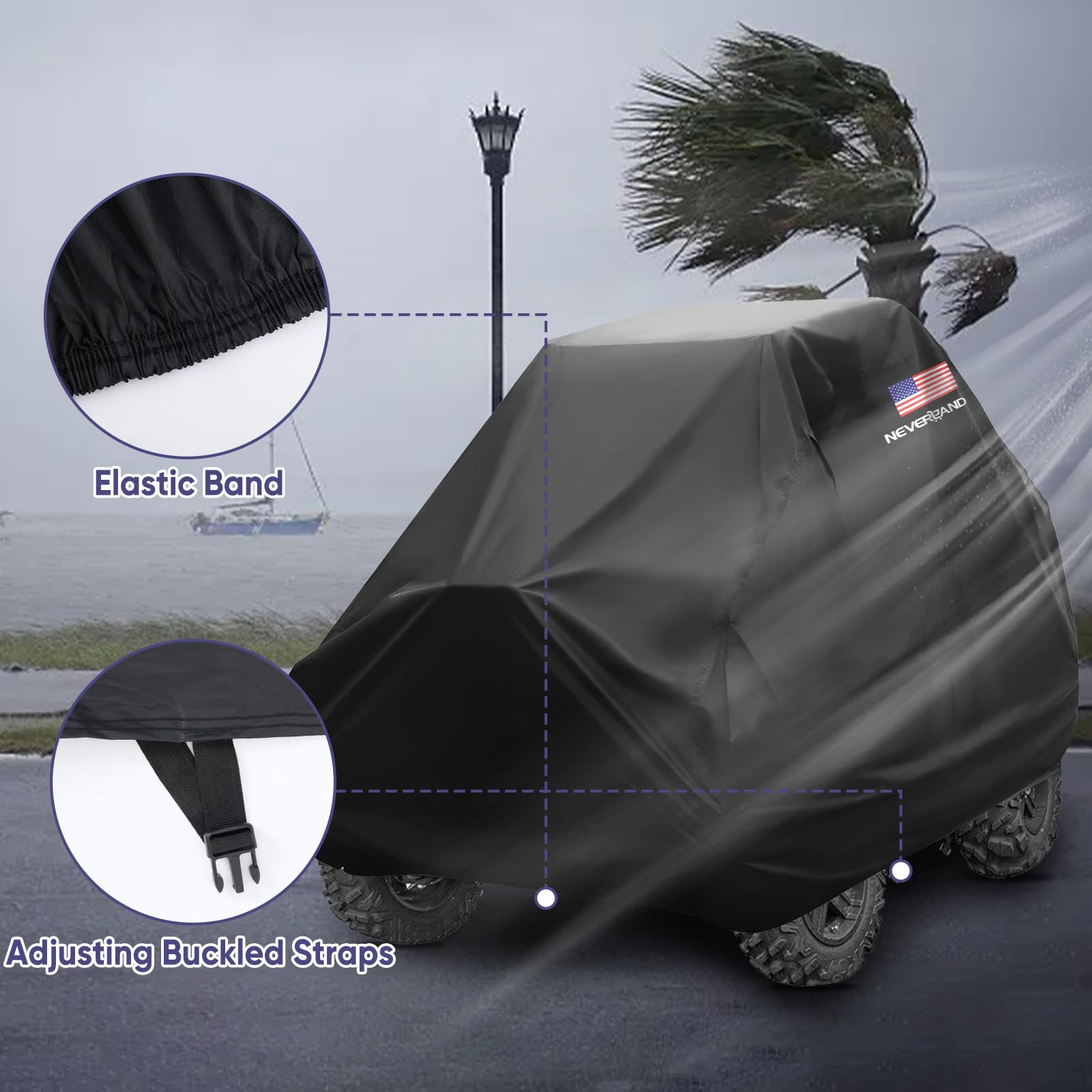 NEVERLAND UTV Covers, Side by Side Cover Waterproof 300D Heavy Duty Outdoor Utv Cover with American Flag Compatible with Honda Pioneer Polaris Ranger Protection 114.17"x 59.06"x 74.80"(290x150x190 cm)