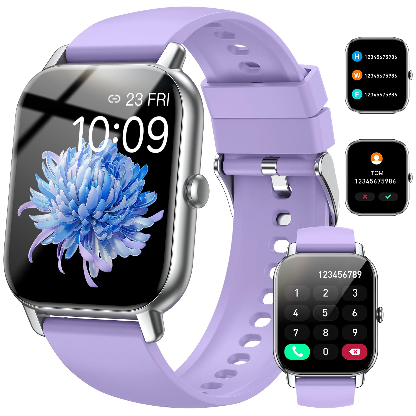 Smart Watch(Answer/Make Call), 1.85" Smartwatch for Women IP68 Waterproof, 100+ Sport Modes, Fitness Activity Tracker Heart Rate Sleep Monitor Pedometer, Smart Watches for Android iOS, Lavender Purple