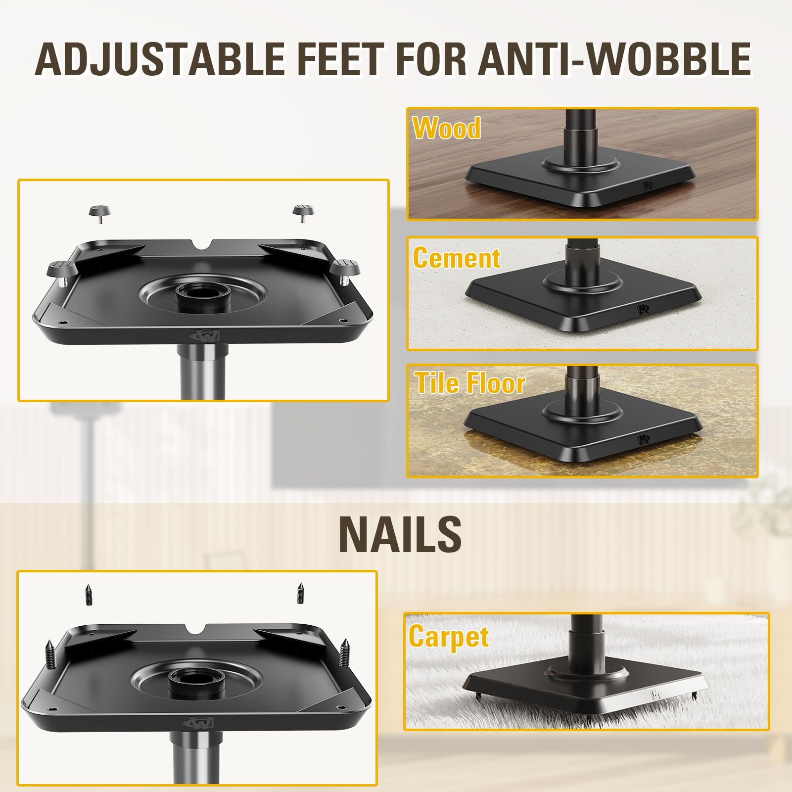 Mounting Dream Speaker Stands Height Adjustable Bookshelf Speaker Stand Pair for Universal Satellite Speakers, Set of 2 for Bose Polk JBL Sony Yamaha - 11 lbs Capacity