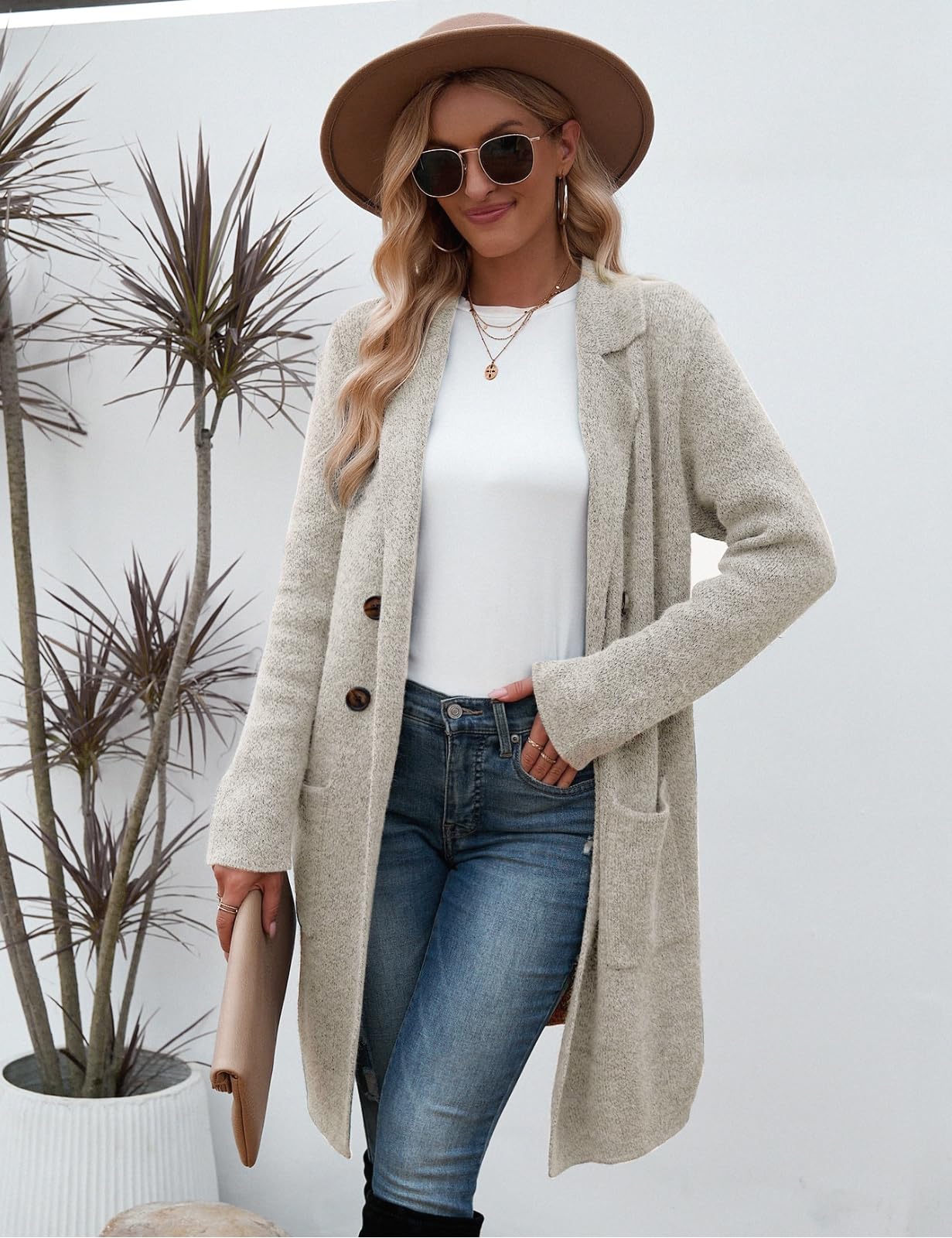 CiCiBird Women Fall Long Cardigan Sweater Trendy Knit Jacket Coat Dressy Blazer Coatigan Apricot L