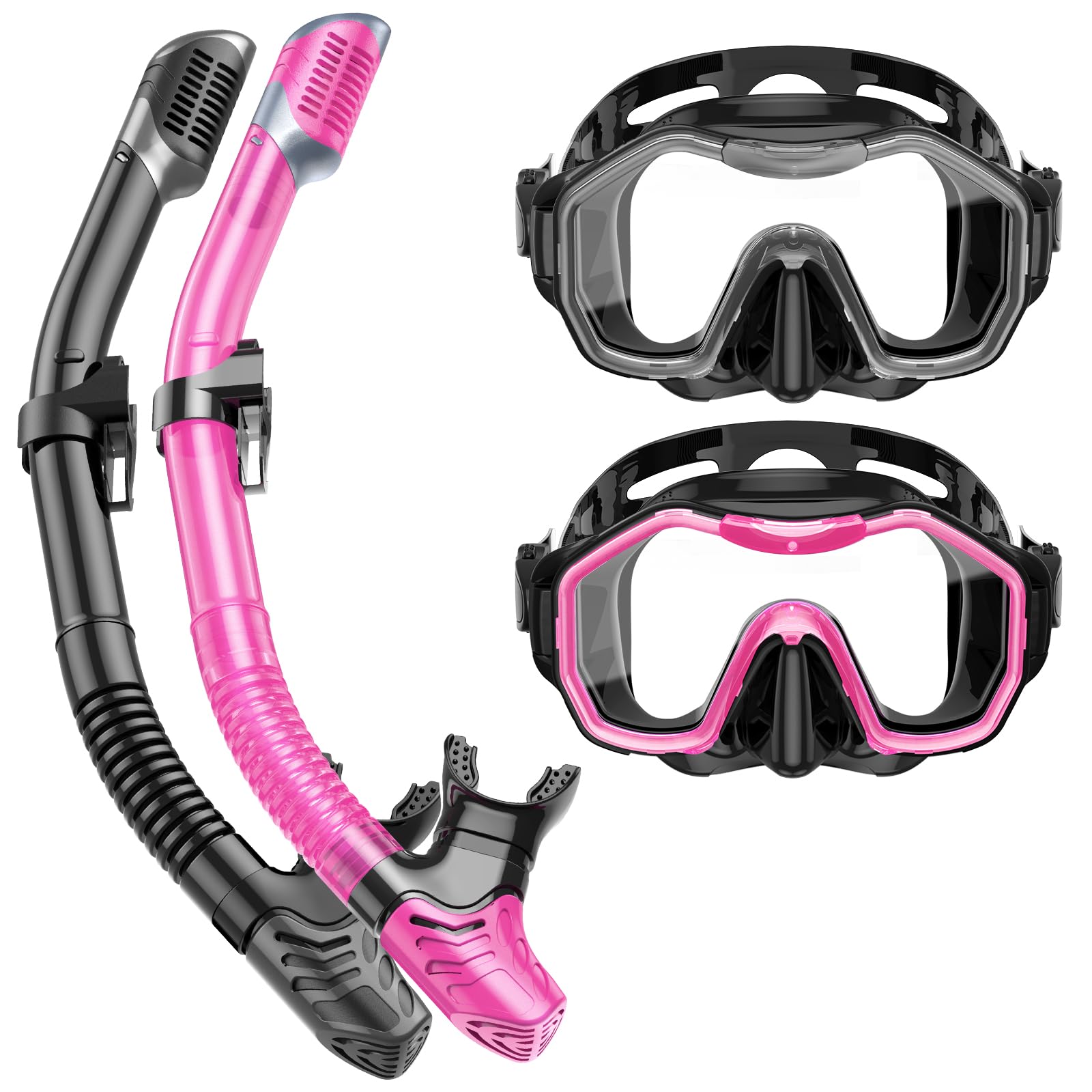 Snorkeling Gear for Adults, Kwambiri Dry-Top Snorkel Mask, 180°Panoramic Wide View Snorkel Mask Adult Snorkel Set for Snorkeling Scuba Diving Swimming Travel