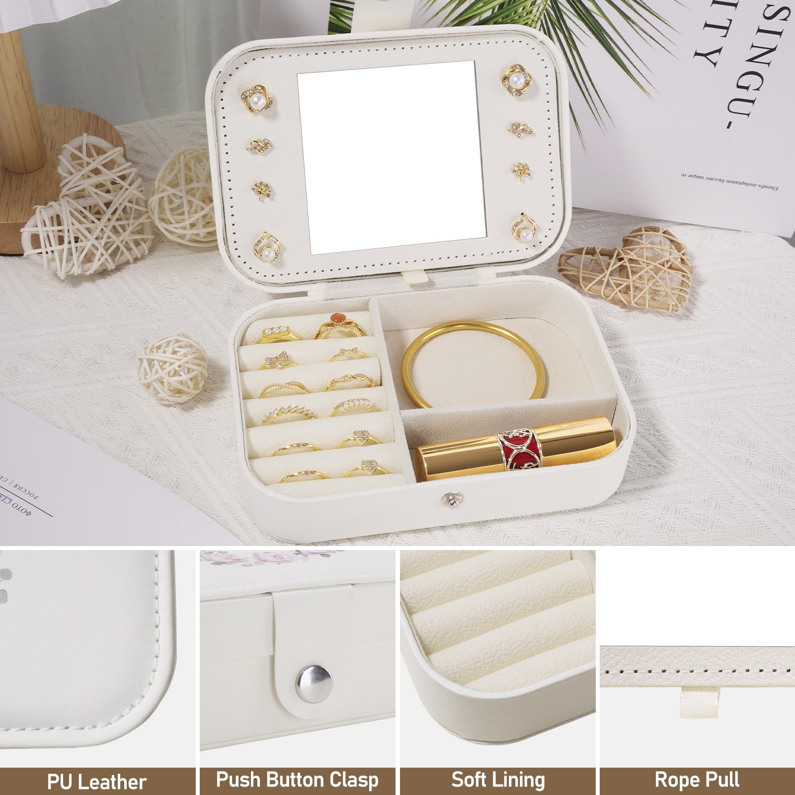 Travel Jewelry Case For Girls Jewelry Box Portable Jewelry Storage Jewelry Organizer Gift For Women Mom Daughter Friends Female Bridesmaids Teen Girls Birthday Mother Day - Initial Jewelry Box (M)