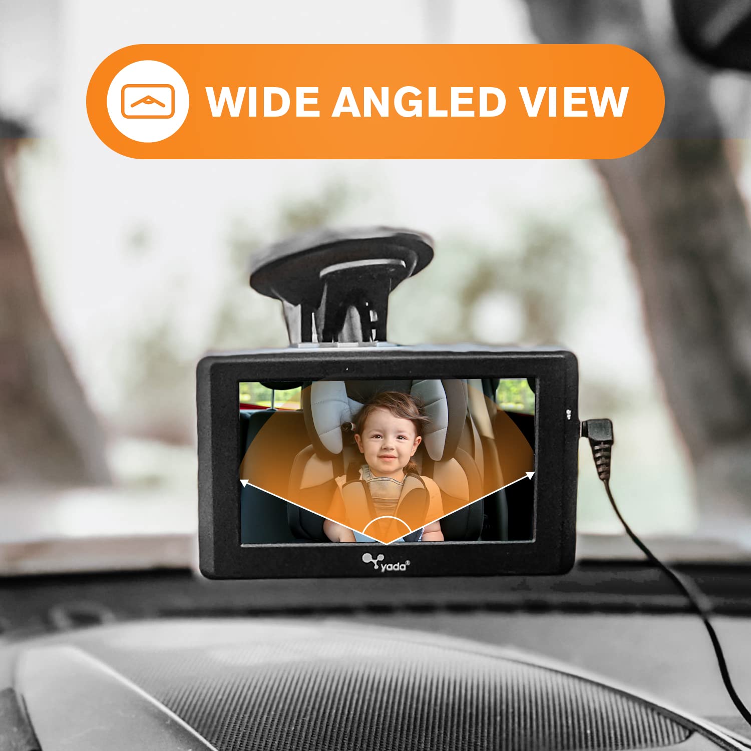 Yada | Car Portable Baby Monitor with Night Vision Cam, Wireless Transmission, Universally Compatible, 4.3” Digital Display, Mounts onto Headrest and/or Windshield