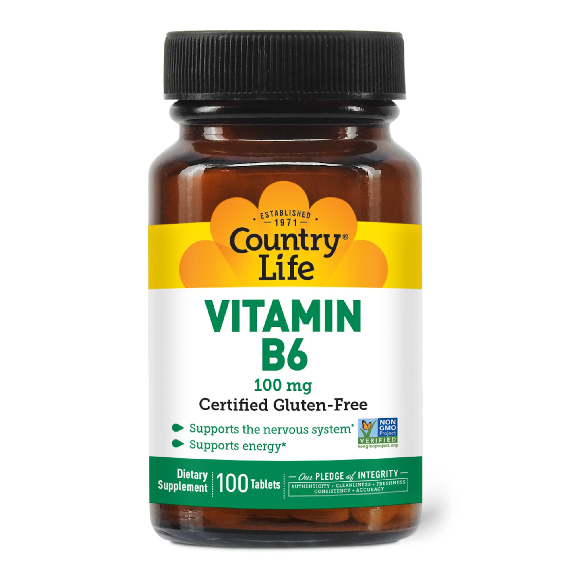 Country Life Vitamin B-6, Supports Energy and The Nervous System, 100mg, 100 Vegan Capsules, Certified Gluten Free, Certified Vegan, Certified Halal, Non-GMO Verified…