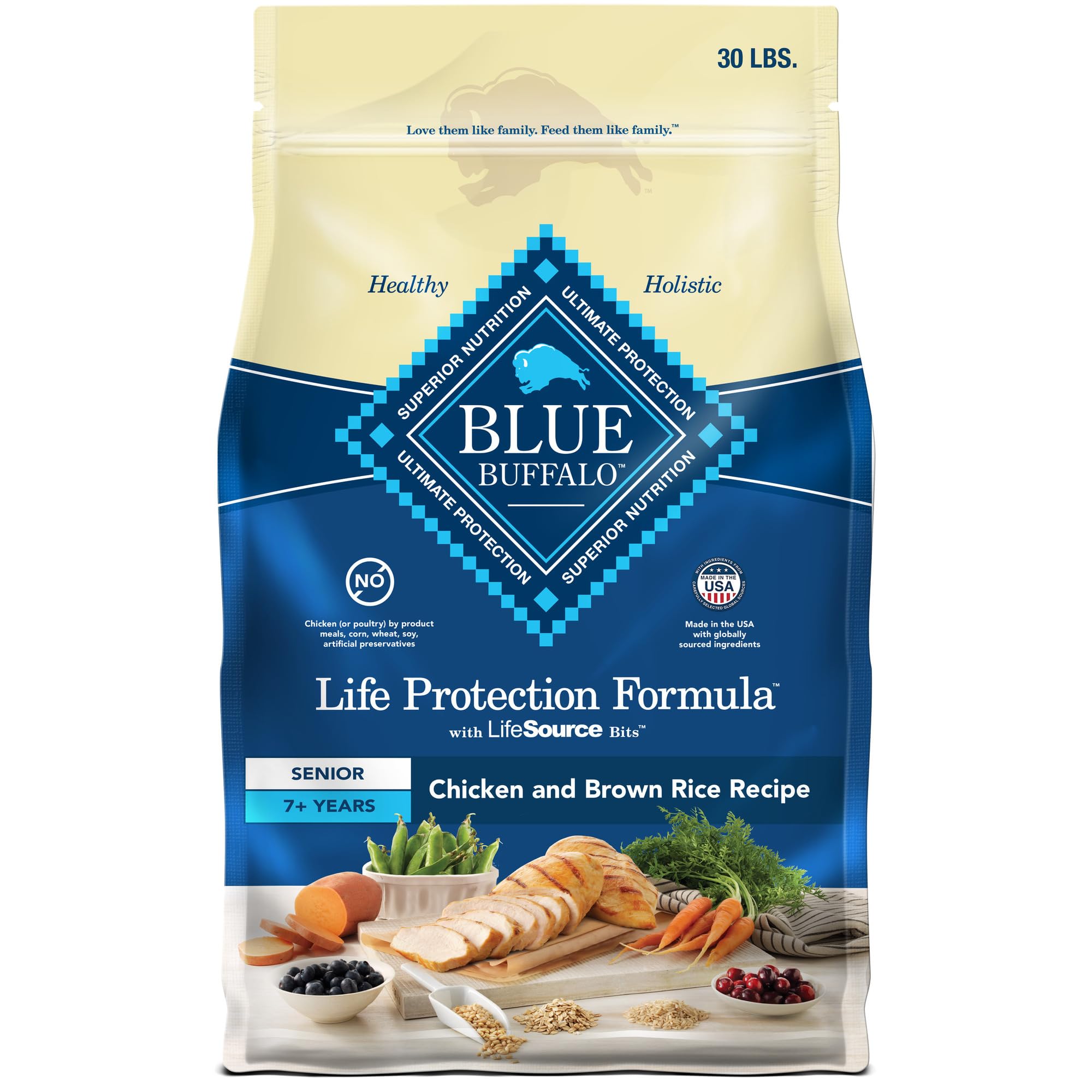 Blue Buffalo Life Protection Formula Senior Dry Dog Food, Supports Joint Health and Mobility, Made with Natural Ingredients, Chicken & Brown Rice Recipe, 30-lb. Bag