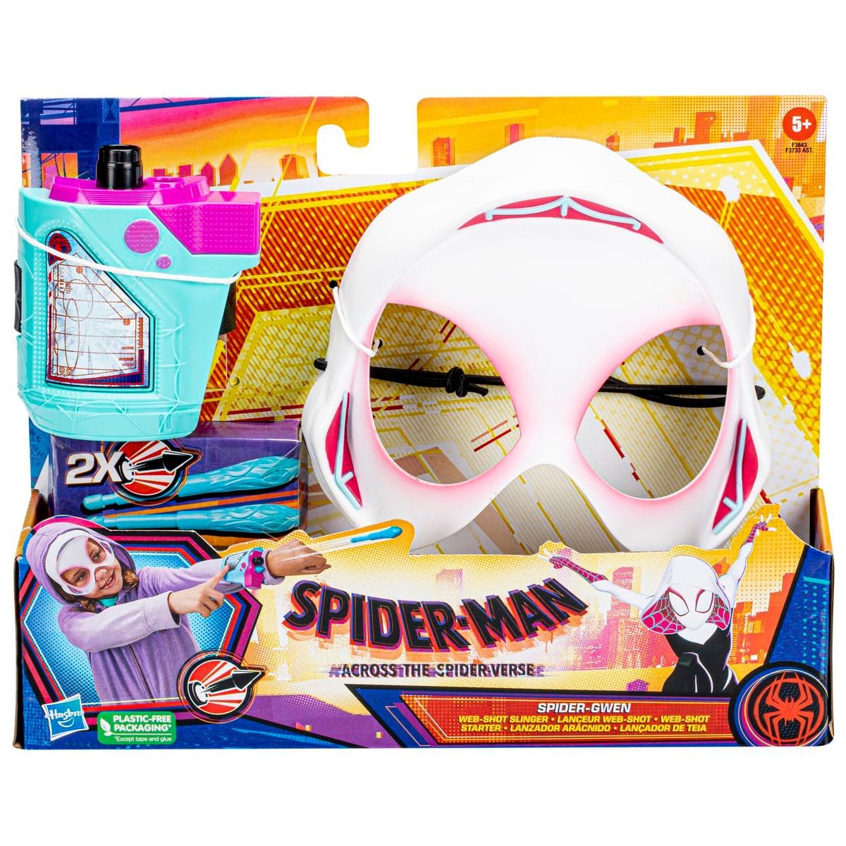 Marvel Spider-Man: Across The Spider-Verse Spider-Gwen Web-Shot Slinger Mask and Blaster Set, Web Shooter, Super Hero Costume Toys, Kids, Ages 5+