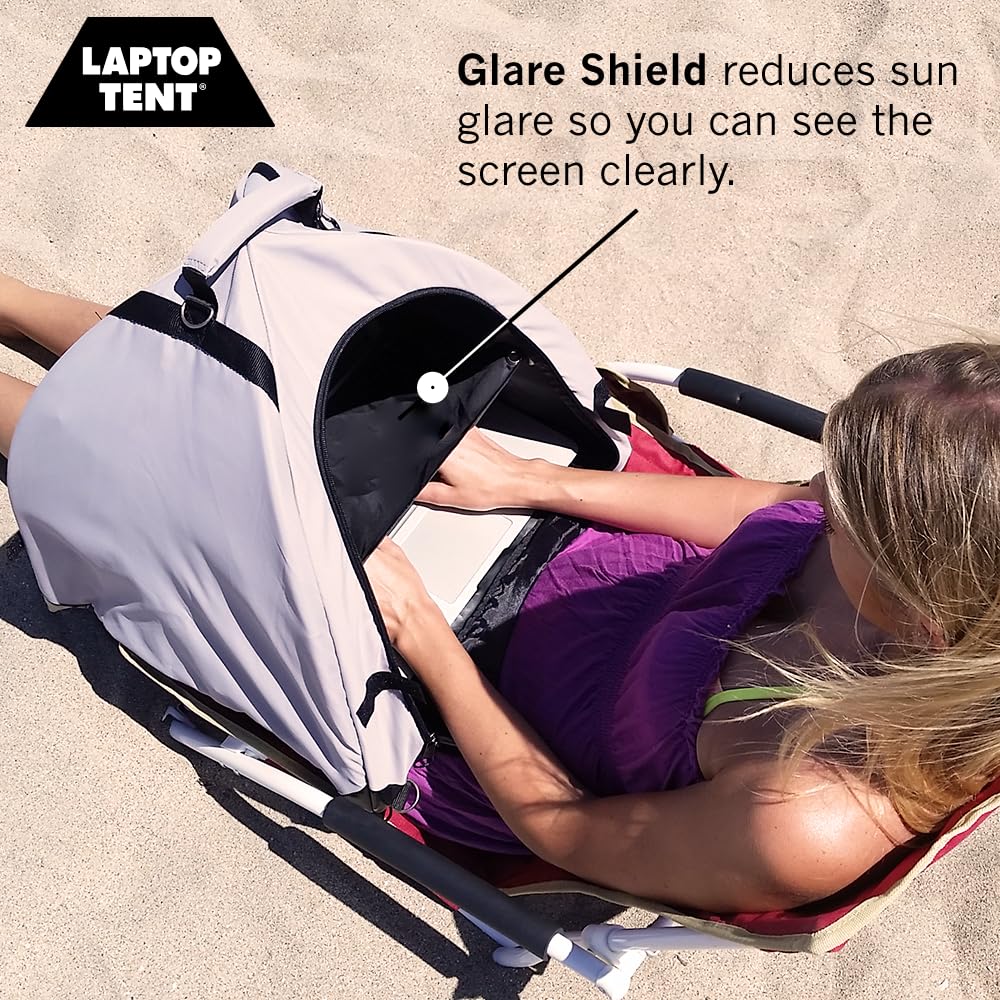 Laptop Tent Sun Shade & Water-Resistant Bag with Glare Shield, Shoulder Strap, Portable Case for Working Outside | Foldable | Privacy Cover Hood | Heat & Light Reflective Outdoor UV Material