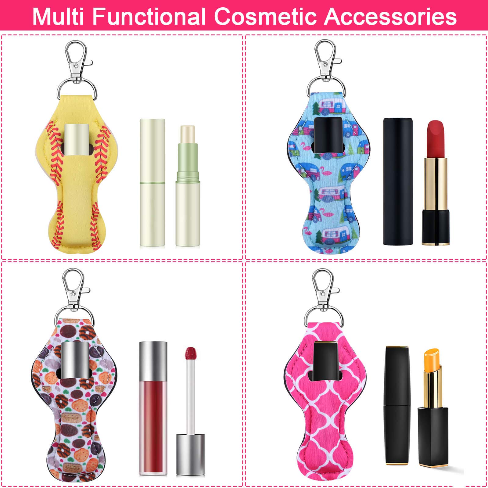 Caffox Chapstick Holder Keychain, 30Pcs Lip Balm Holder with Clip, Chapstick Lipstick Lipgloss Holder Bulk for Lanyards, Keychain