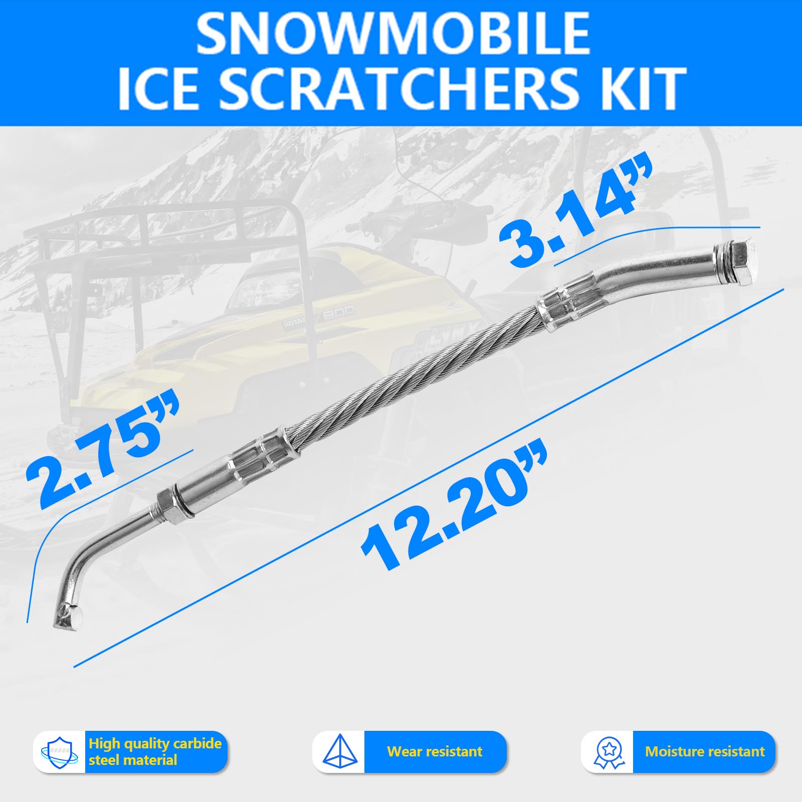 Kavius Ice Scratchers Snowmobile 4PCS Set Compatible with Polaris Arctic Cat Ski-doo Lynx Cable Ice Scratchers Kit Fit for Reverse & Non-Reverse Gear Equipped Snow Mobiles Track Heights Above 2-1/2"