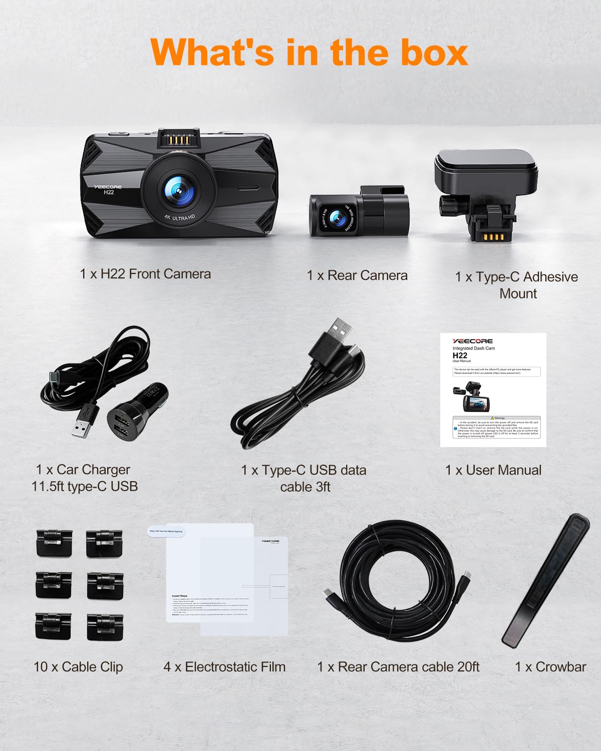 YEECORE Dash Cam Front and Rear, Real 4K+1080P Dual Dash Cam, Built-in WiFi GPS, 3.3 Inch Eye-Care Screen, HDR Night Vision, 24H Parking Mode, 157°Wide Angle Dash Camera for Cars, Loop Recording